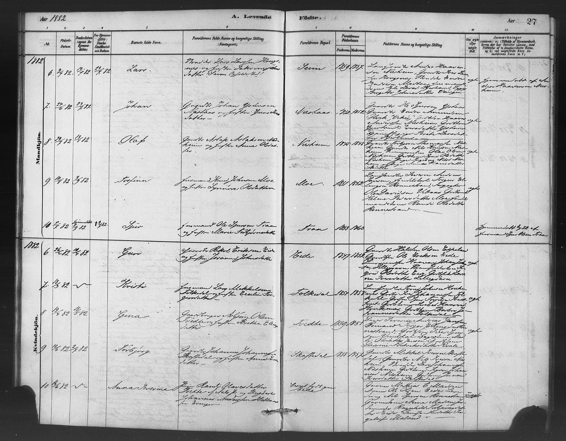 Ulvik sokneprestembete, SAB/A-78801/H/Haa: Parish register (official) no. C 1, 1878-1903, p. 27