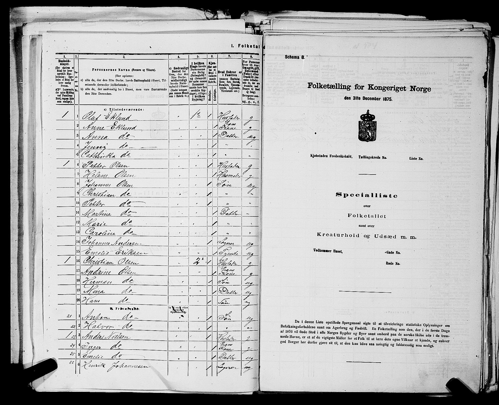 RA, 1875 census for 0101P Fredrikshald, 1875, p. 1165