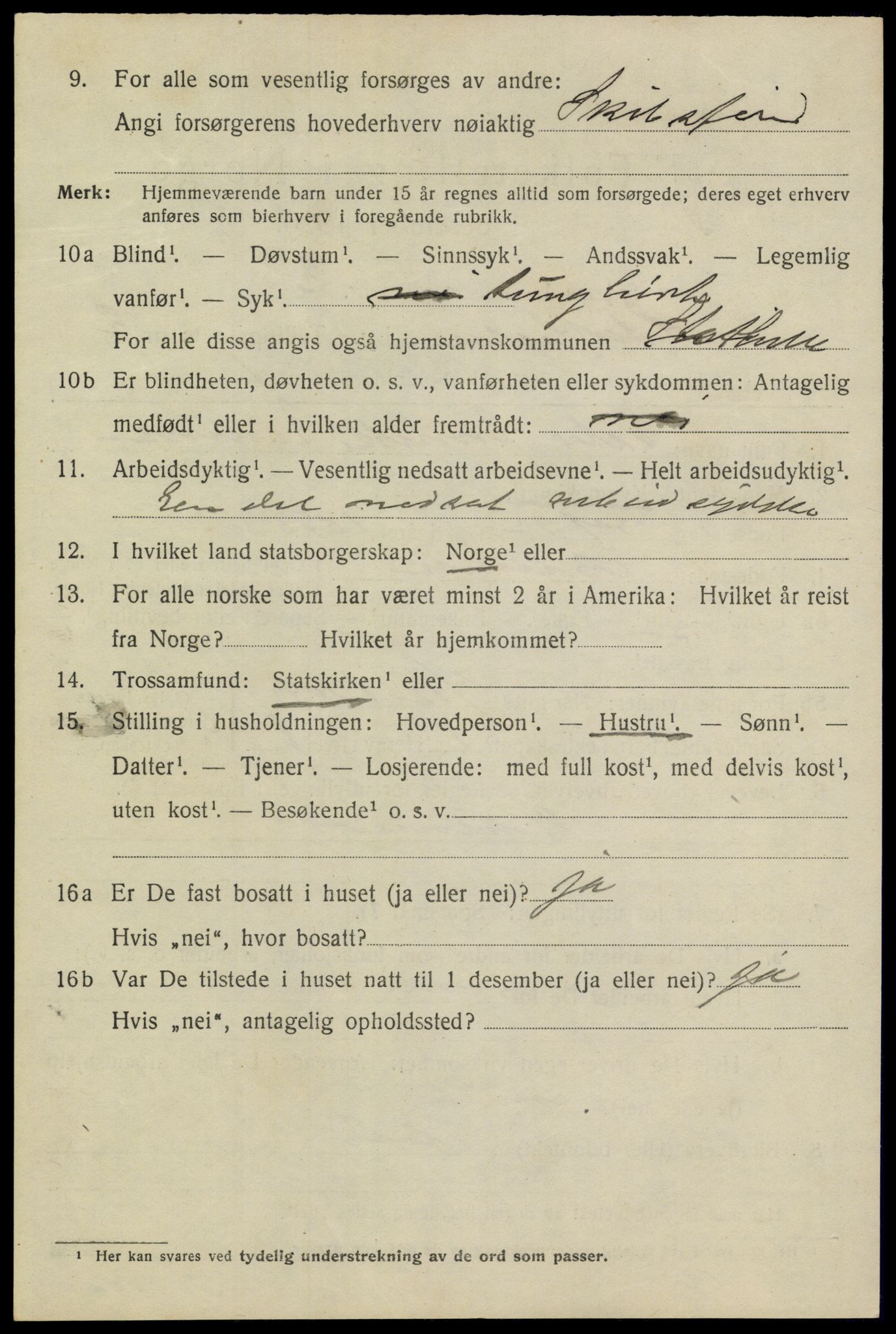 SAKO, 1920 census for Stathelle, 1920, p. 1292