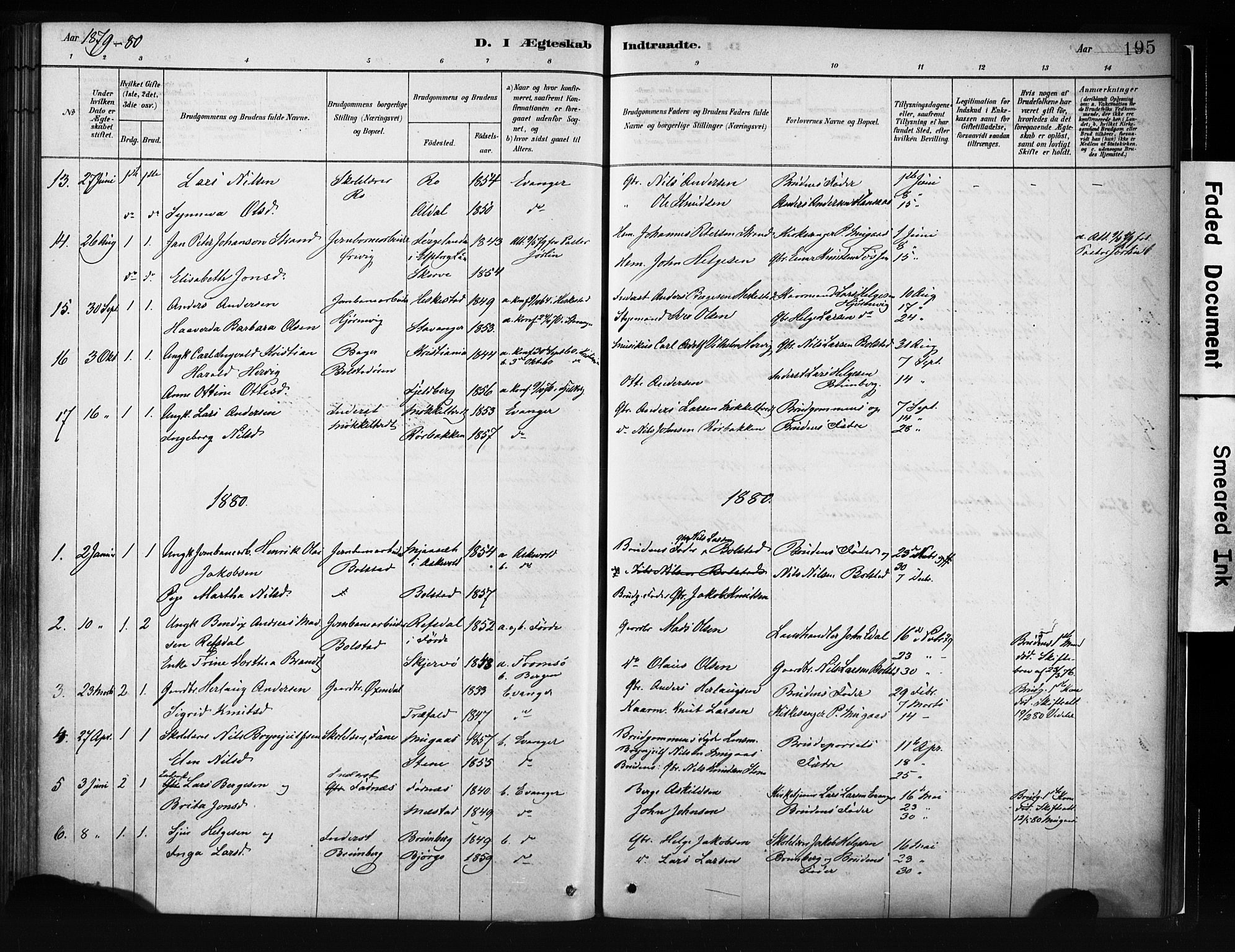 Evanger sokneprestembete, SAB/A-99924: Parish register (official) no. A 1, 1877-1899, p. 195