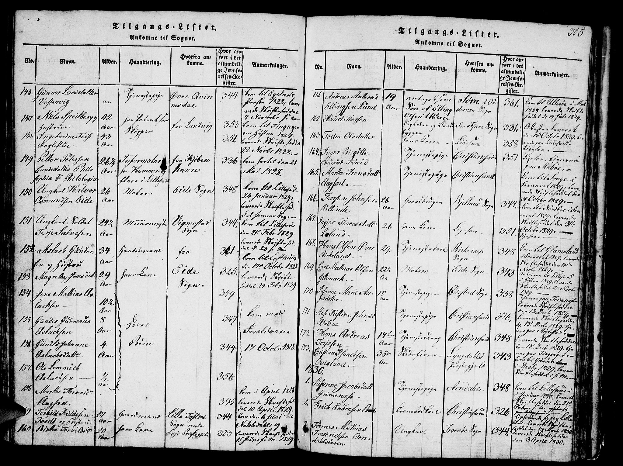 Vestre Moland sokneprestkontor, SAK/1111-0046/F/Fb/Fbb/L0001: Parish register (copy) no. B 1, 1816-1851, p. 305