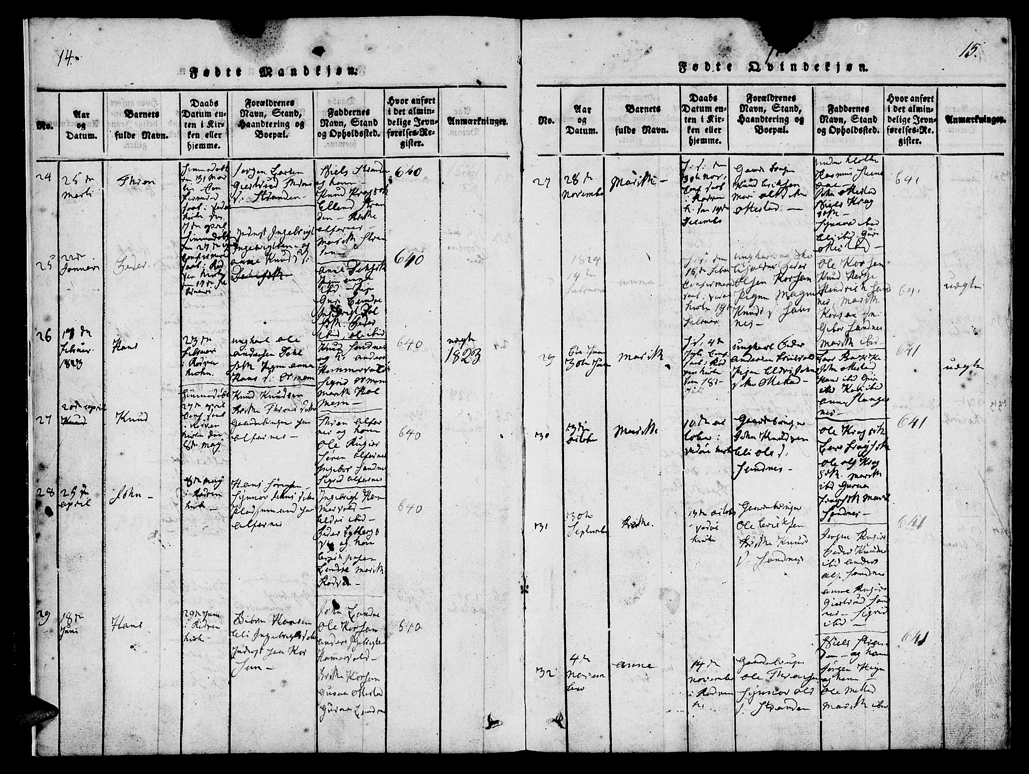 Ministerialprotokoller, klokkerbøker og fødselsregistre - Møre og Romsdal, SAT/A-1454/548/L0612: Parish register (official) no. 548A01, 1818-1846, p. 14-15