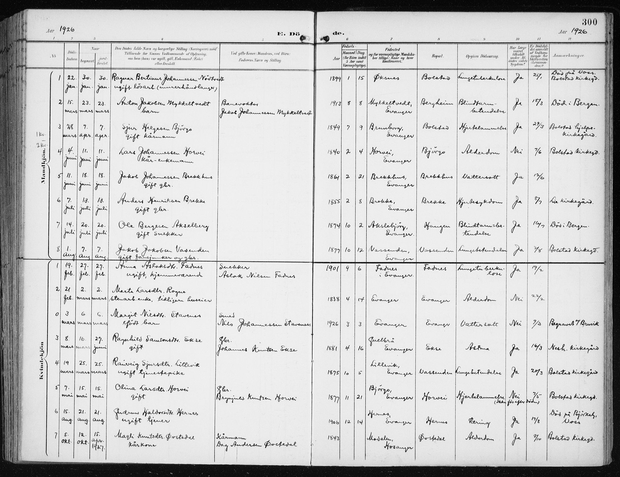 Evanger sokneprestembete, SAB/A-99924: Parish register (official) no. A  3, 1900-1930, p. 300