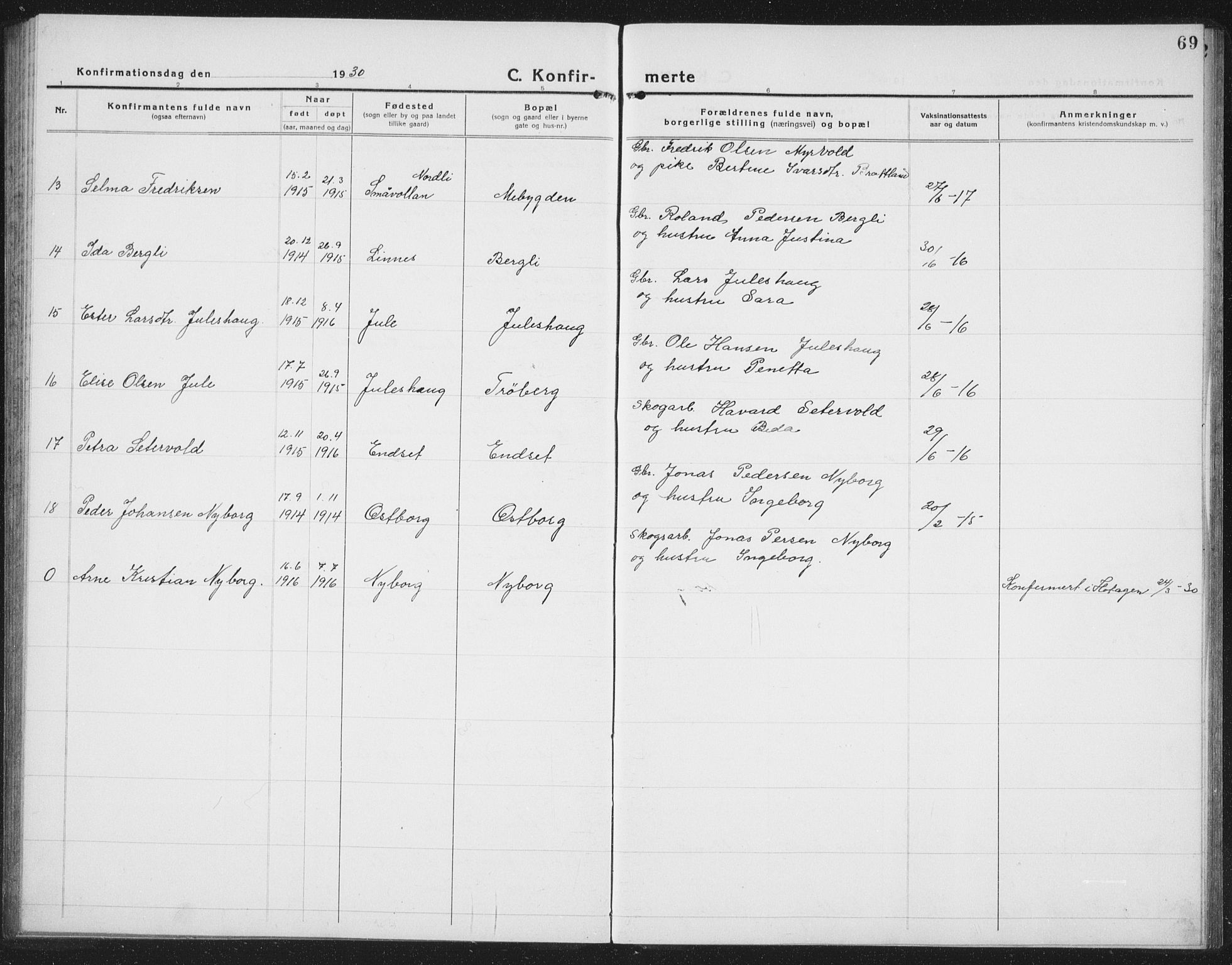 Ministerialprotokoller, klokkerbøker og fødselsregistre - Nord-Trøndelag, AV/SAT-A-1458/757/L0507: Parish register (copy) no. 757C02, 1923-1939, p. 69