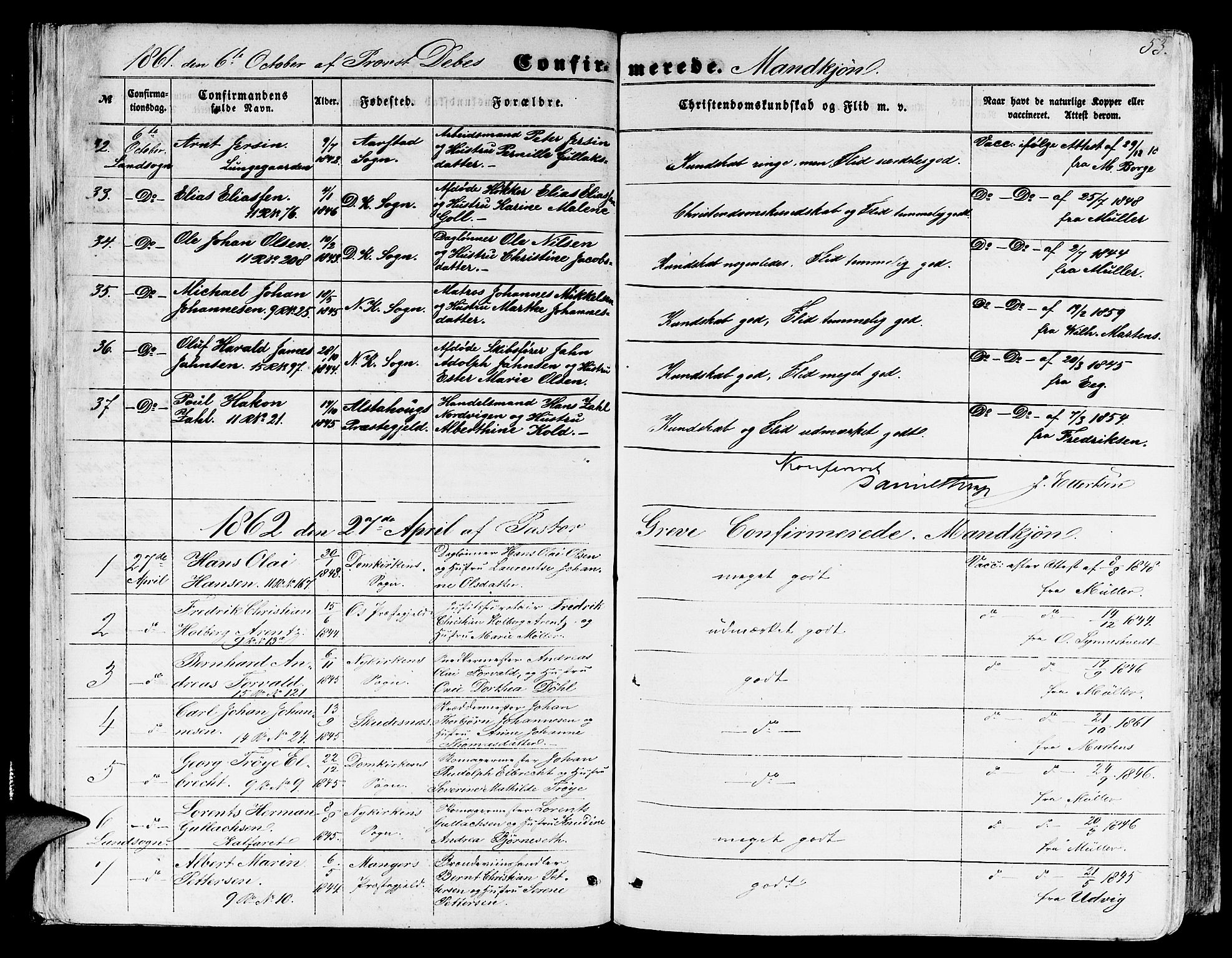 Domkirken sokneprestembete, SAB/A-74801/H/Hab/L0023: Parish register (copy) no. C 3, 1854-1880, p. 53