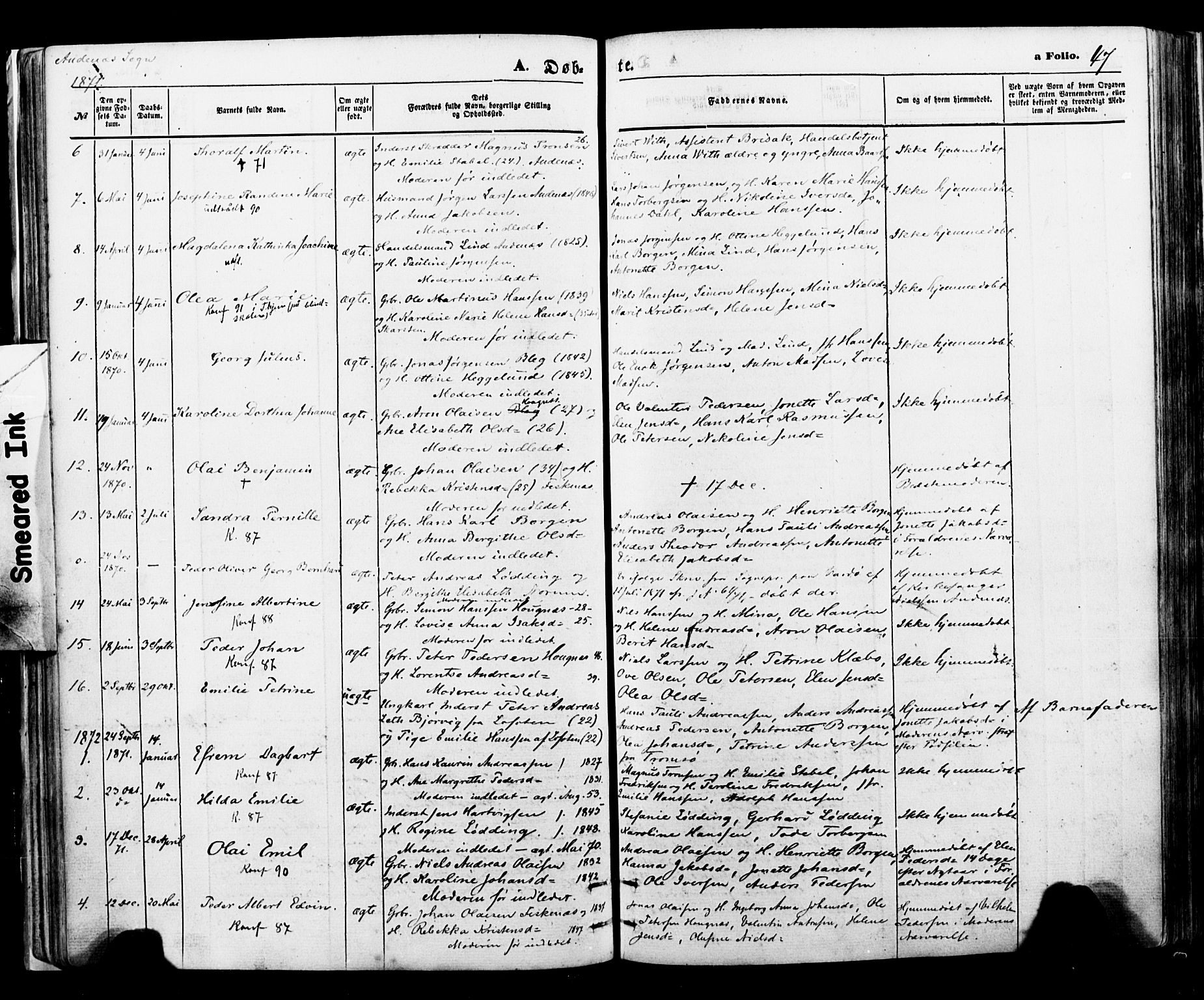 Ministerialprotokoller, klokkerbøker og fødselsregistre - Nordland, AV/SAT-A-1459/897/L1398: Parish register (official) no. 897A05 /2, 1867-1880, p. 47