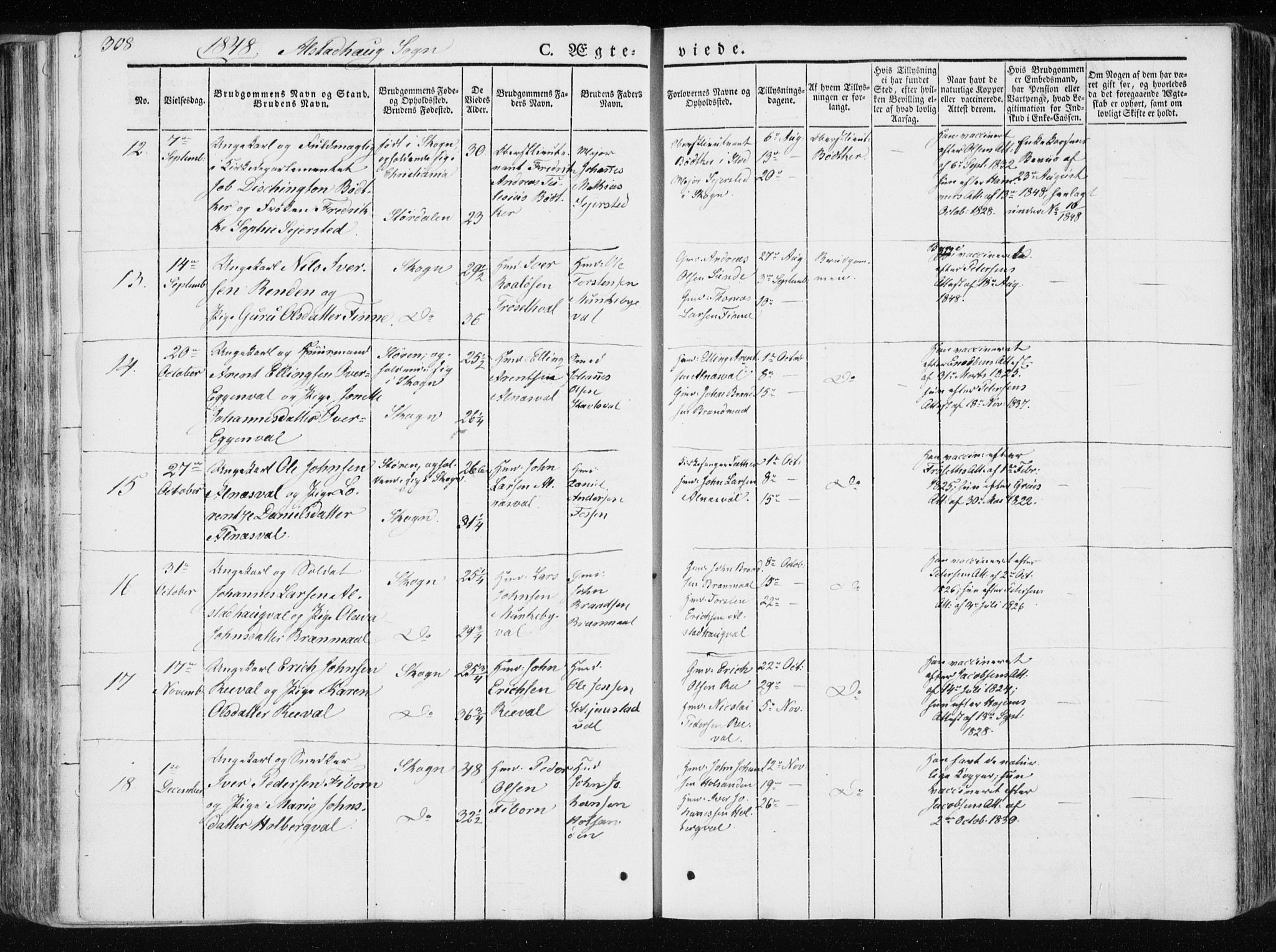 Ministerialprotokoller, klokkerbøker og fødselsregistre - Nord-Trøndelag, SAT/A-1458/717/L0154: Parish register (official) no. 717A06 /1, 1836-1849, p. 308