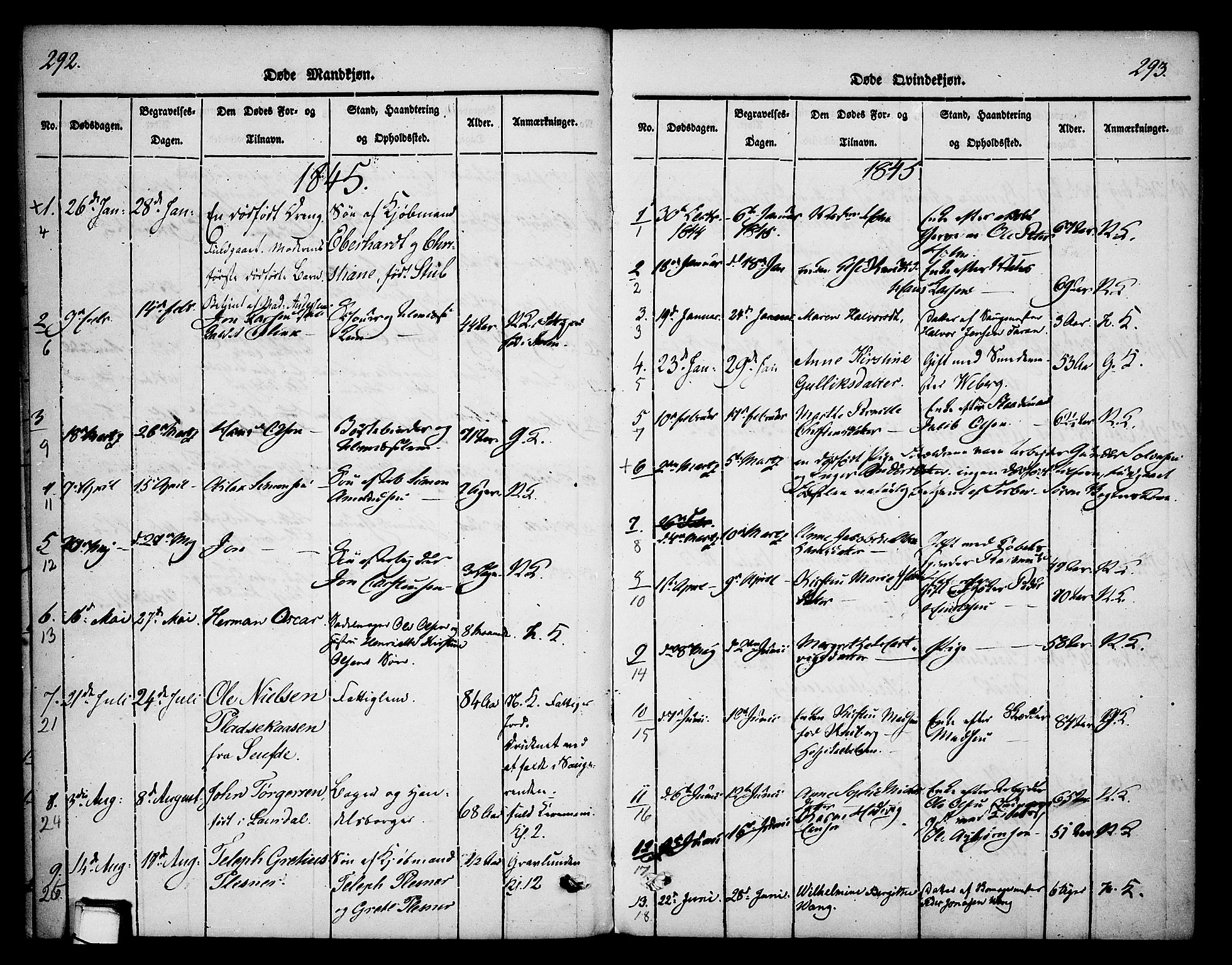 Skien kirkebøker, SAKO/A-302/F/Fa/L0006b: Parish register (official) no. 6B, 1843-1846, p. 292-293
