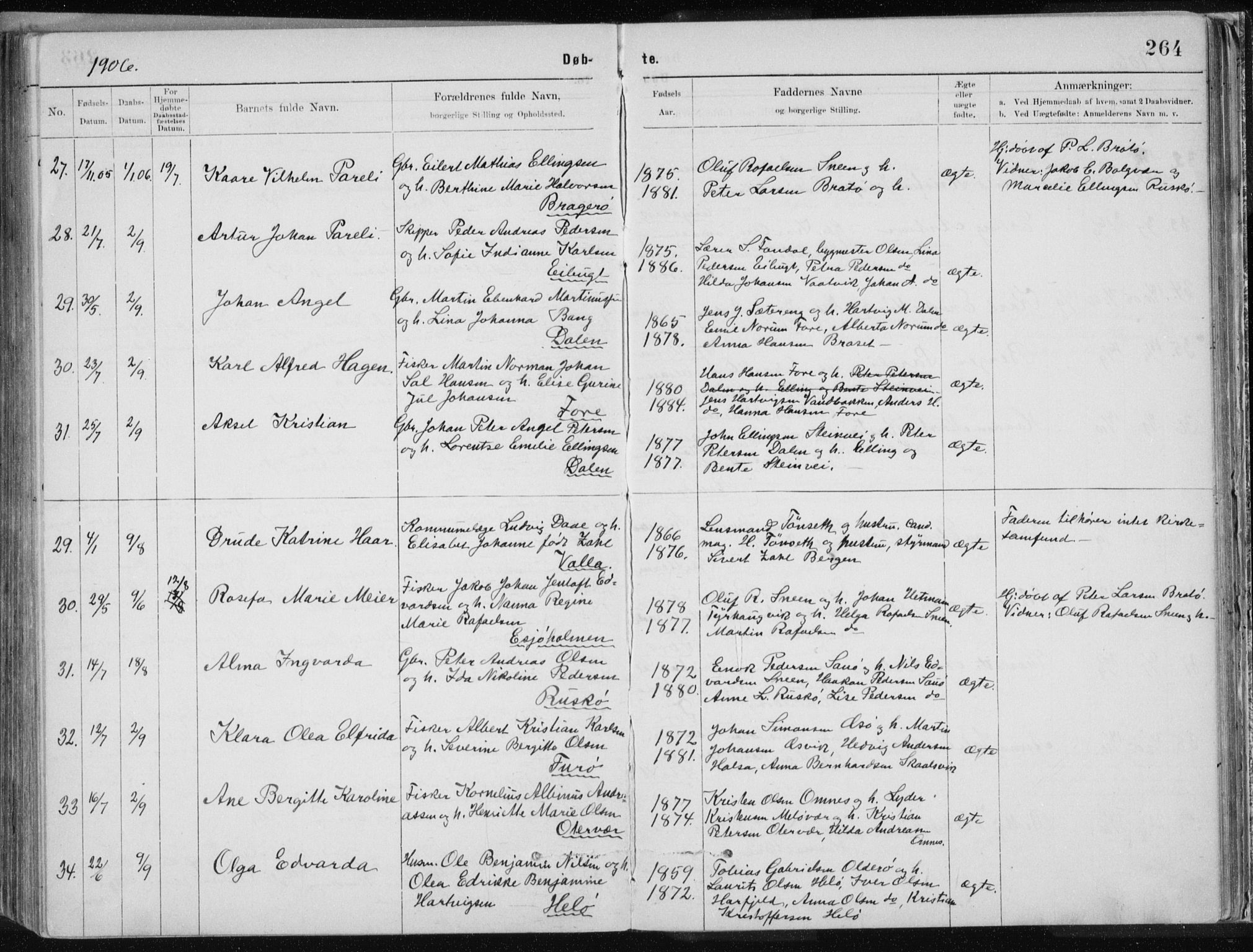 Ministerialprotokoller, klokkerbøker og fødselsregistre - Nordland, SAT/A-1459/843/L0636: Parish register (copy) no. 843C05, 1884-1909, p. 264