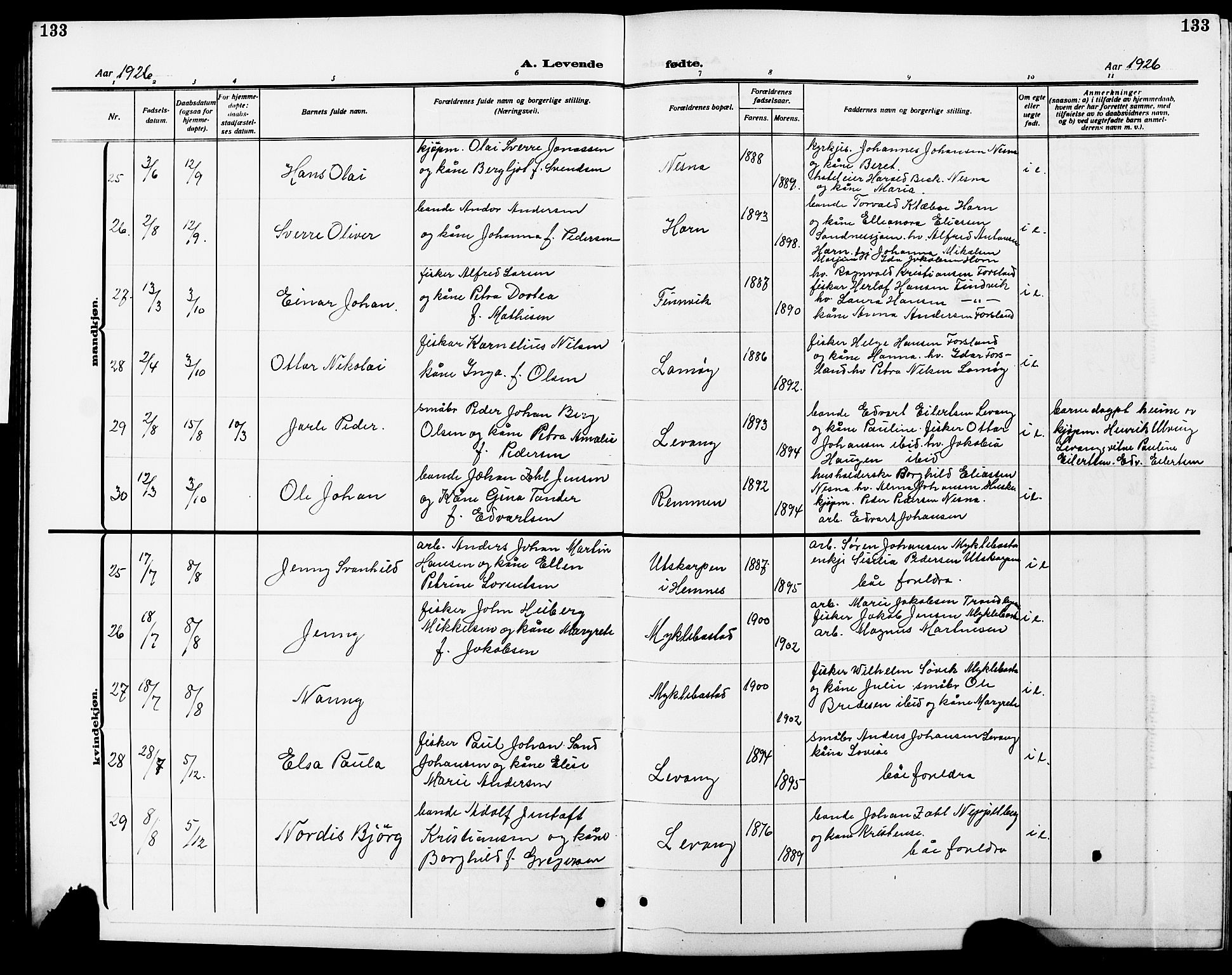 Ministerialprotokoller, klokkerbøker og fødselsregistre - Nordland, AV/SAT-A-1459/838/L0560: Parish register (copy) no. 838C07, 1910-1928, p. 133