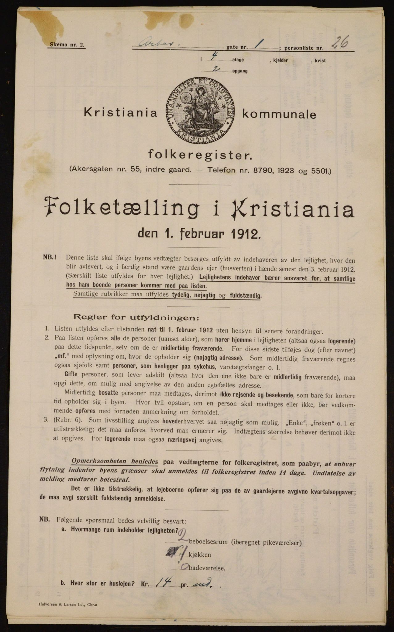 OBA, Municipal Census 1912 for Kristiania, 1912, p. 1685