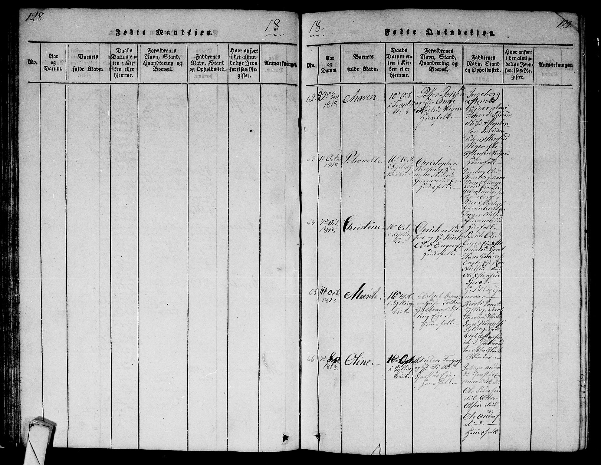 Lier kirkebøker, AV/SAKO-A-230/G/Ga/L0001: Parish register (copy) no. I 1, 1813-1824, p. 128-129