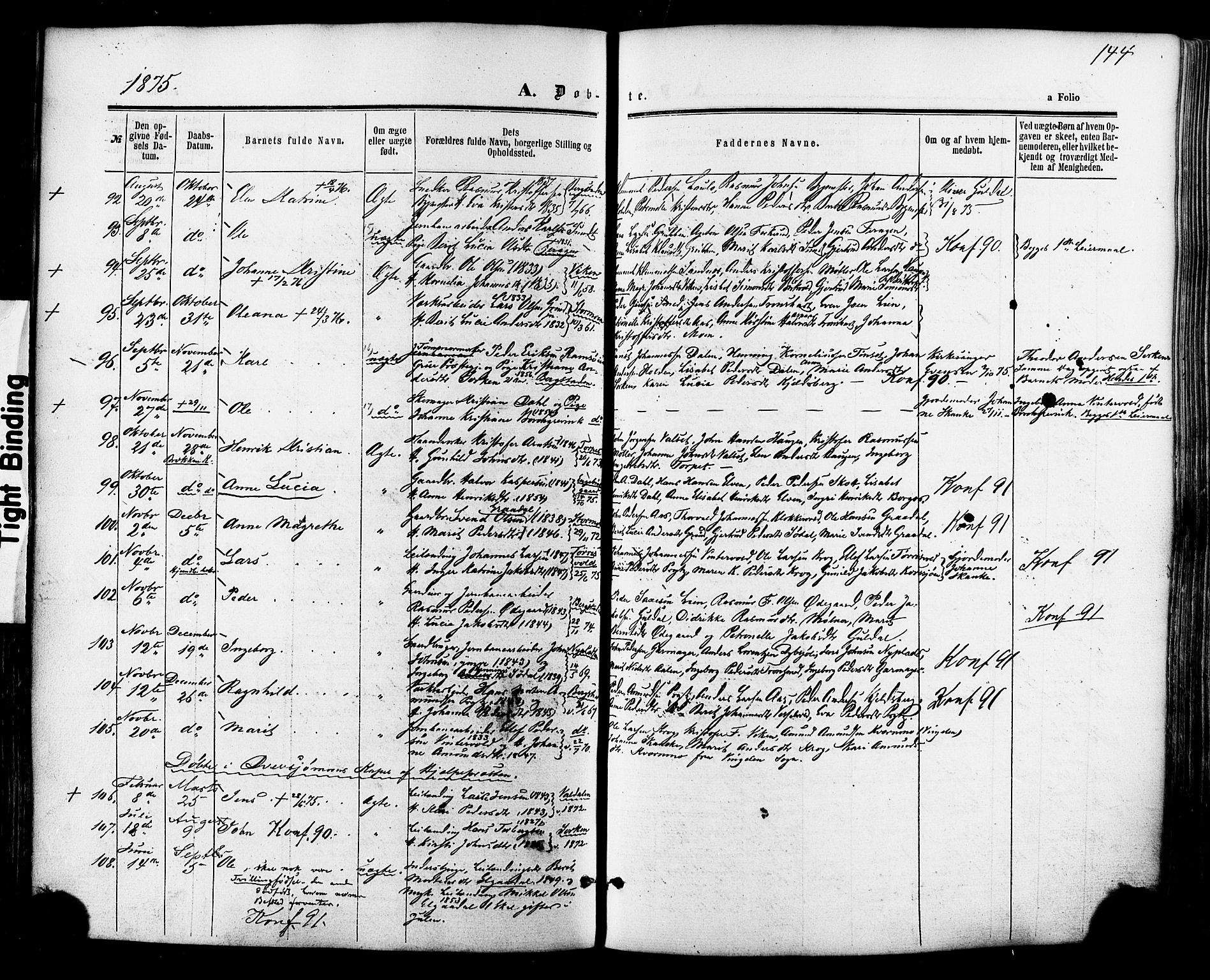 Ministerialprotokoller, klokkerbøker og fødselsregistre - Sør-Trøndelag, SAT/A-1456/681/L0932: Parish register (official) no. 681A10, 1860-1878, p. 144