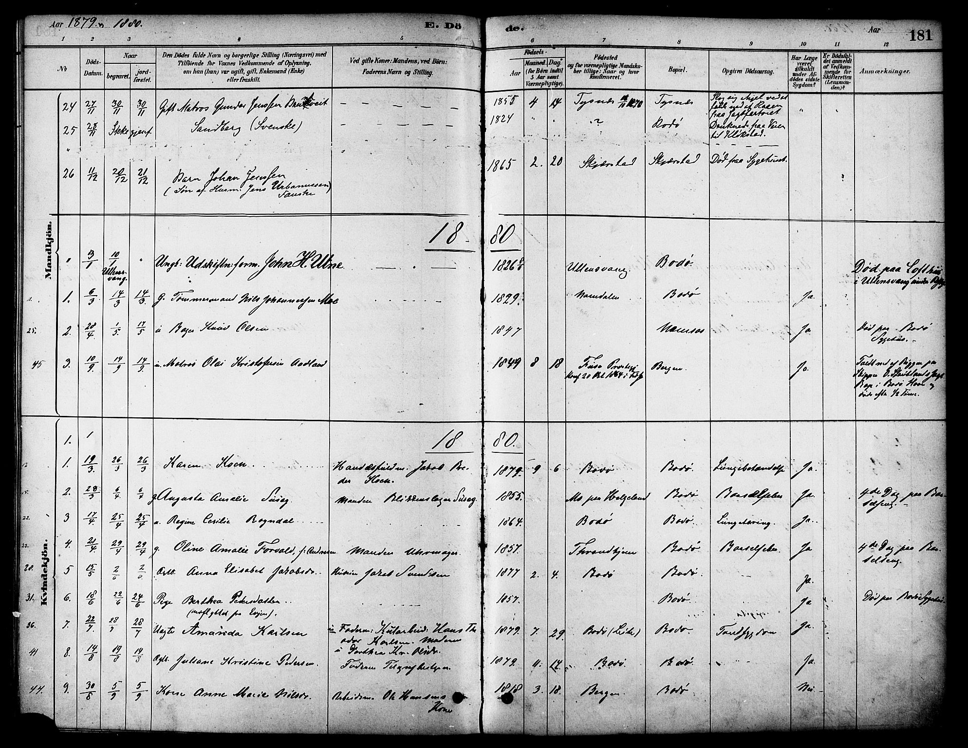 Ministerialprotokoller, klokkerbøker og fødselsregistre - Nordland, AV/SAT-A-1459/801/L0030: Parish register (copy) no. 801C05, 1879-1887, p. 181