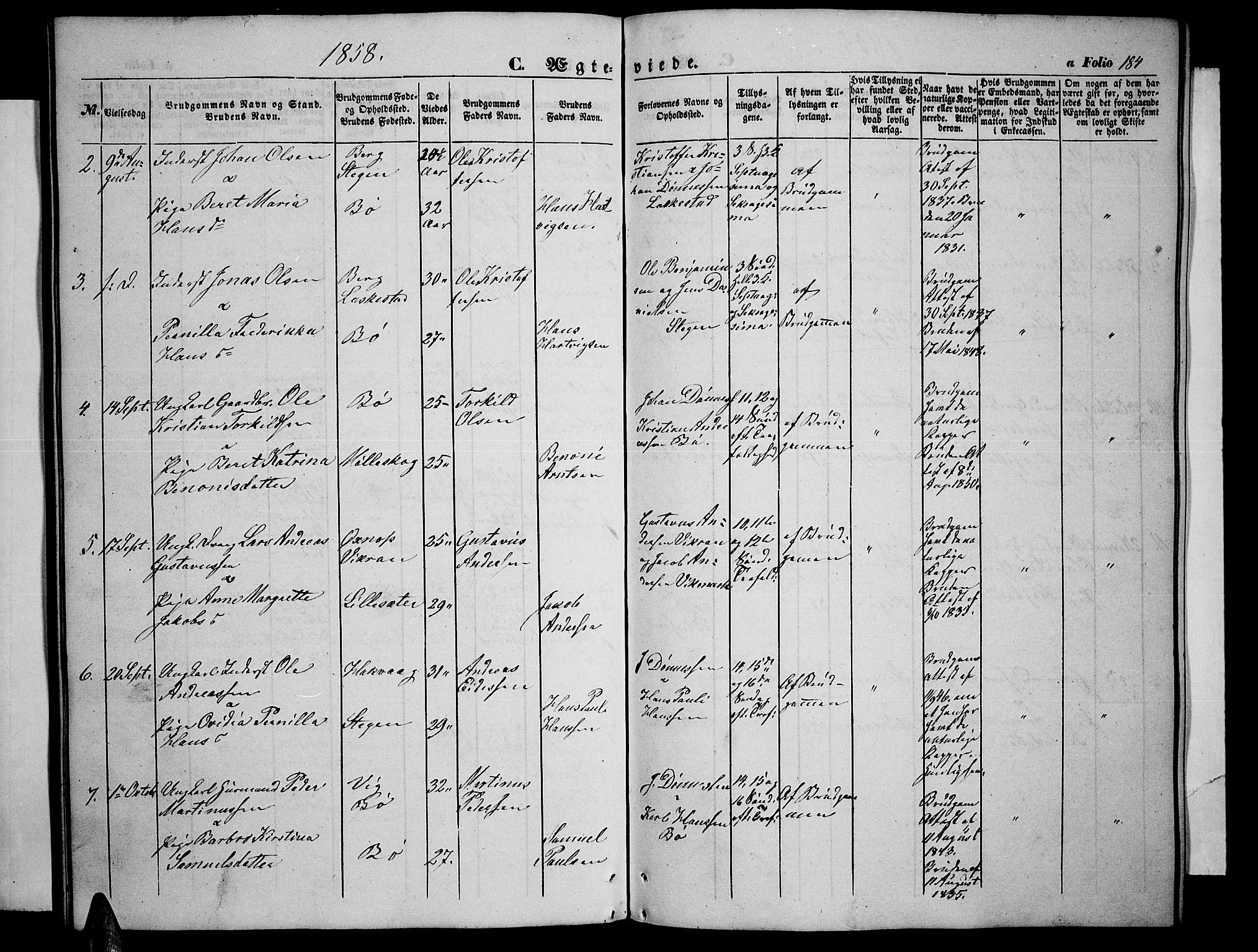 Ministerialprotokoller, klokkerbøker og fødselsregistre - Nordland, AV/SAT-A-1459/855/L0814: Parish register (copy) no. 855C03, 1851-1864, p. 184