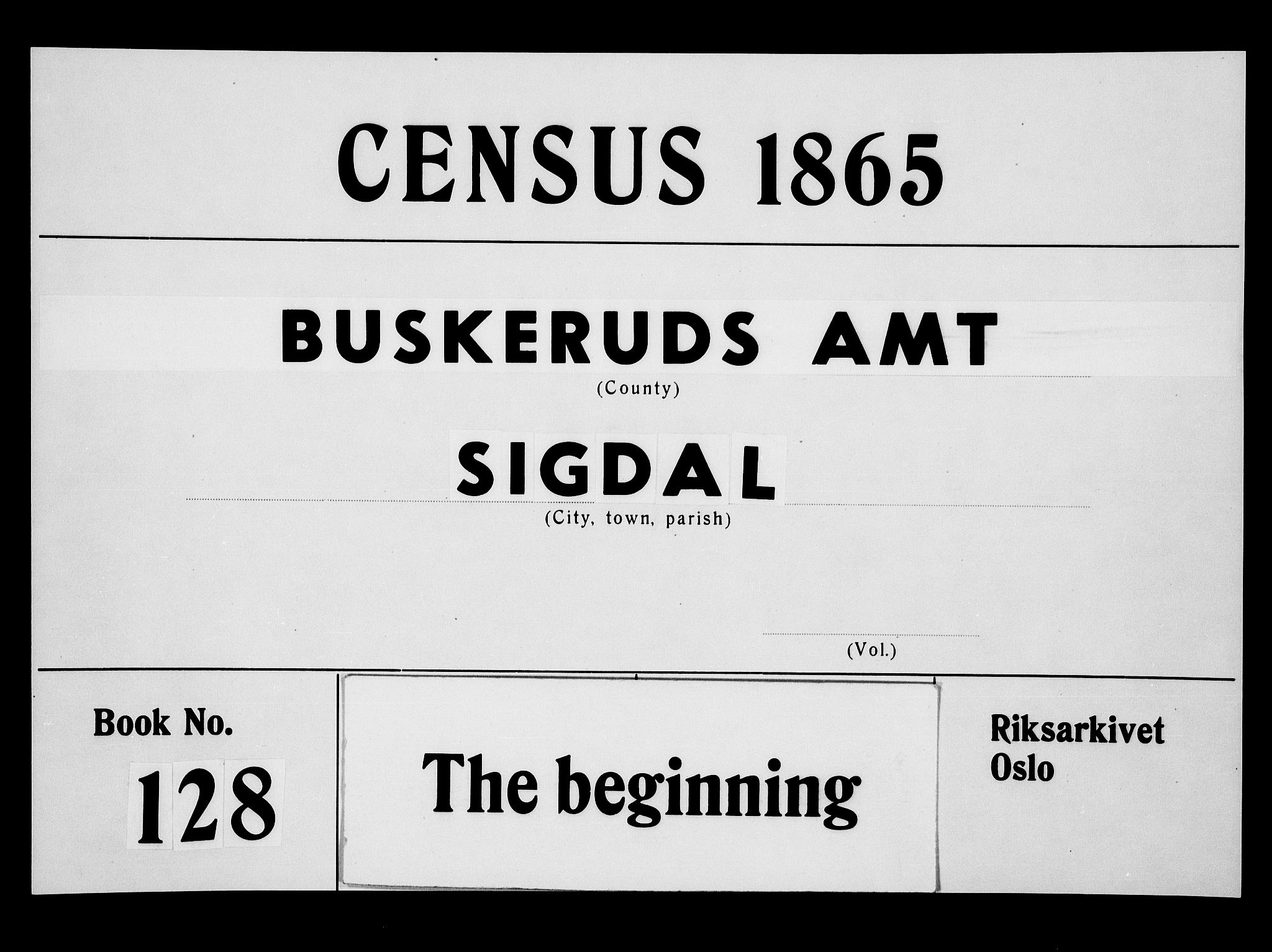 RA, 1865 census for Sigdal, 1865, p. 1