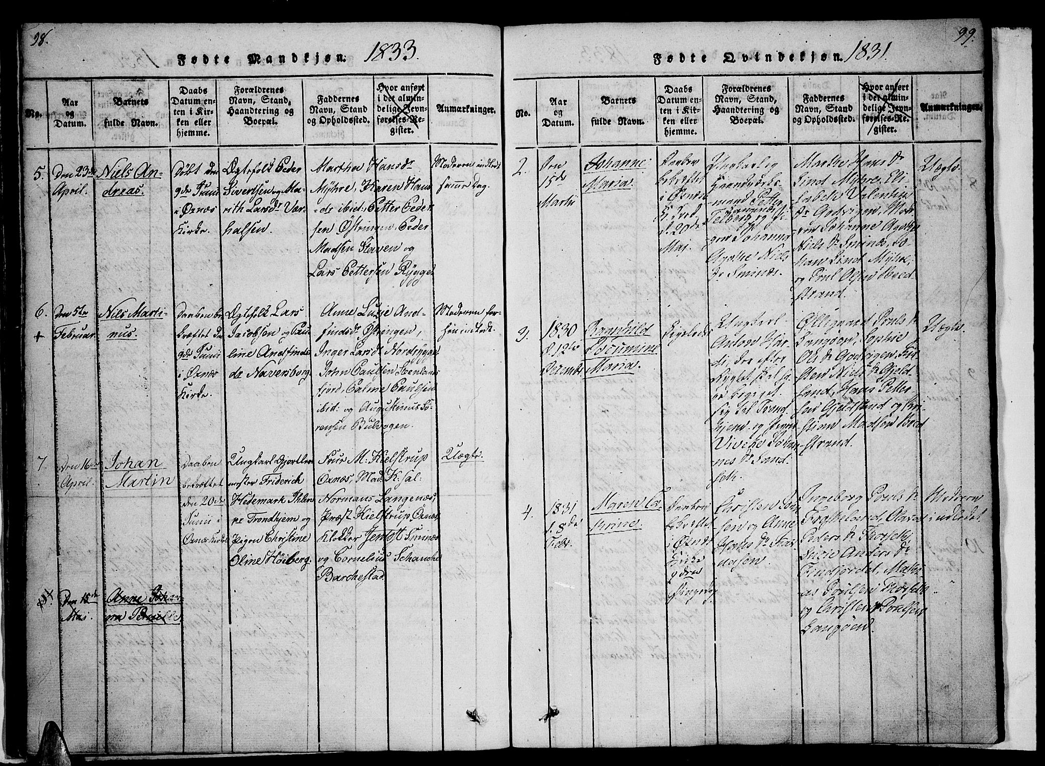 Ministerialprotokoller, klokkerbøker og fødselsregistre - Nordland, SAT/A-1459/893/L1331: Parish register (official) no. 893A04, 1820-1840, p. 98-99