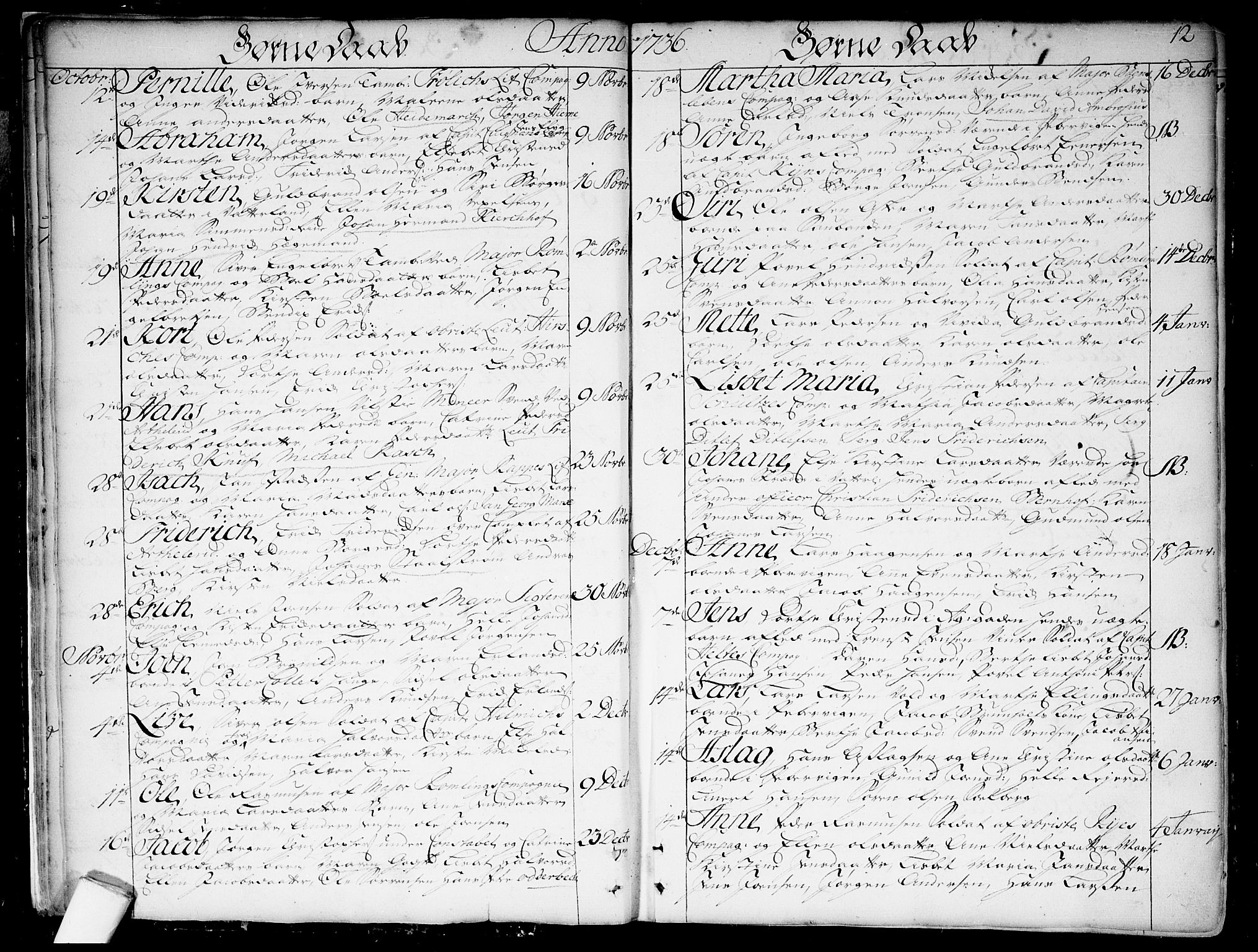 Garnisonsmenigheten Kirkebøker, SAO/A-10846/F/Fa/L0001: Parish register (official) no. 1, 1734-1756, p. 12
