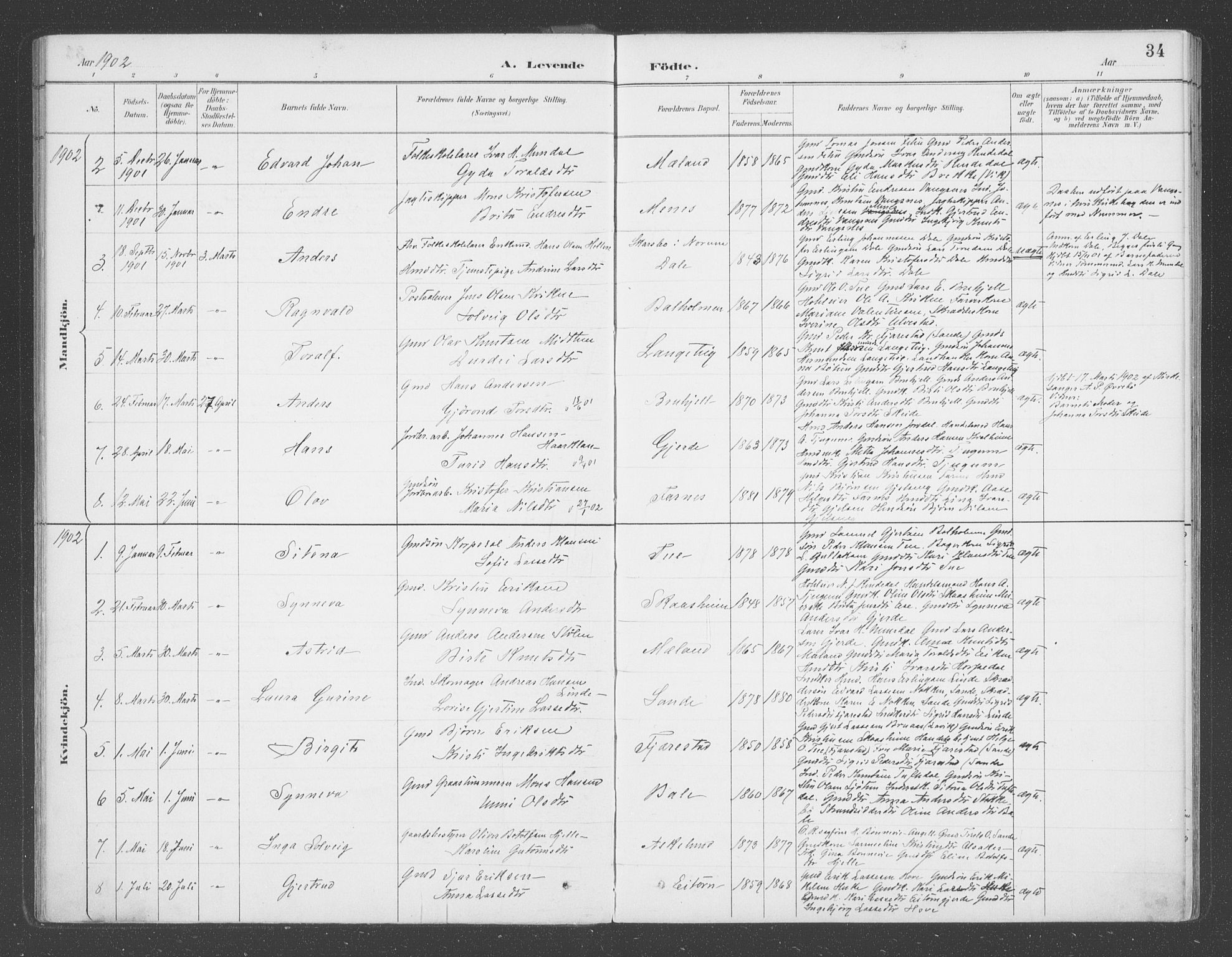 Balestrand sokneprestembete, AV/SAB-A-79601/H/Haa/Haab/L0001: Parish register (official) no. B  1, 1889-1910, p. 34