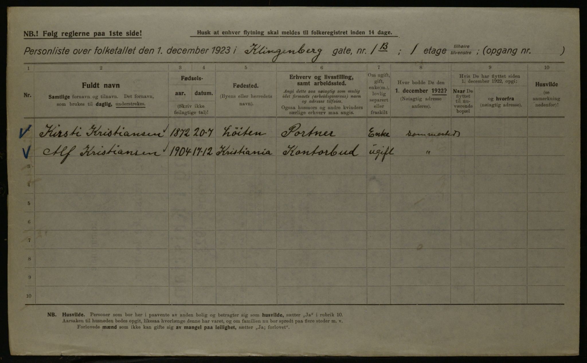 OBA, Municipal Census 1923 for Kristiania, 1923, p. 58219