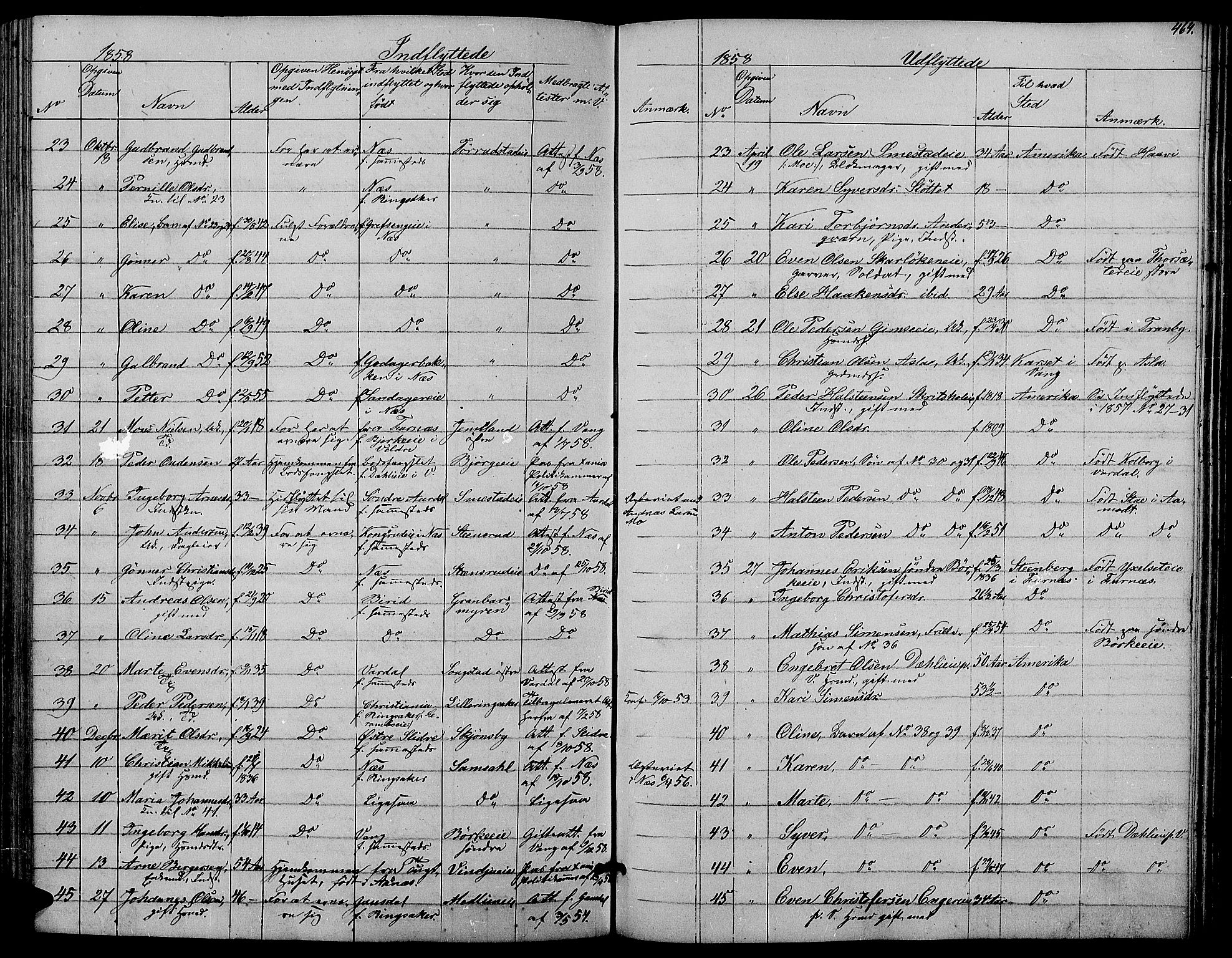 Ringsaker prestekontor, AV/SAH-PREST-014/L/La/L0006: Parish register (copy) no. 6, 1851-1860, p. 464