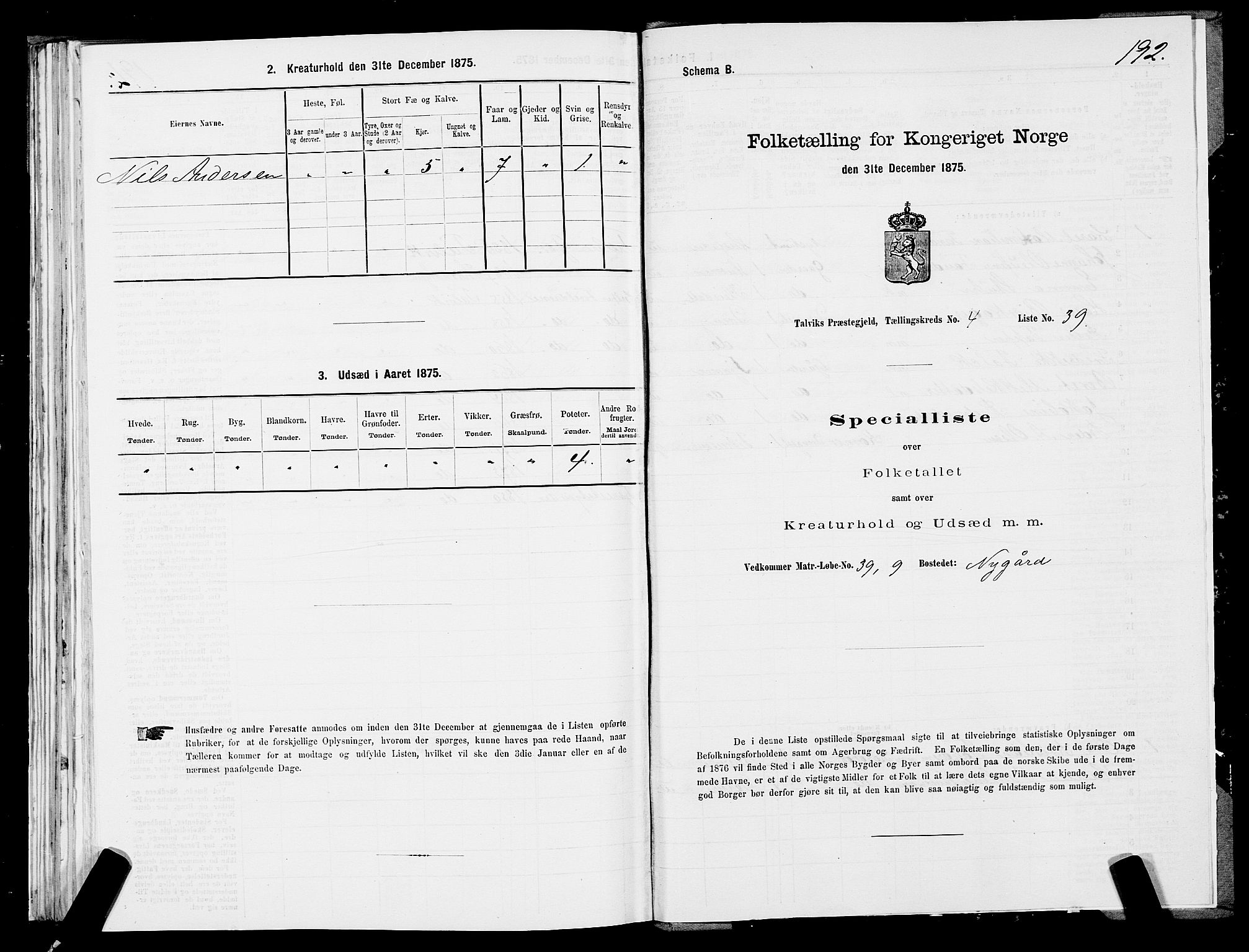 SATØ, 1875 census for 2013P Talvik, 1875, p. 2192