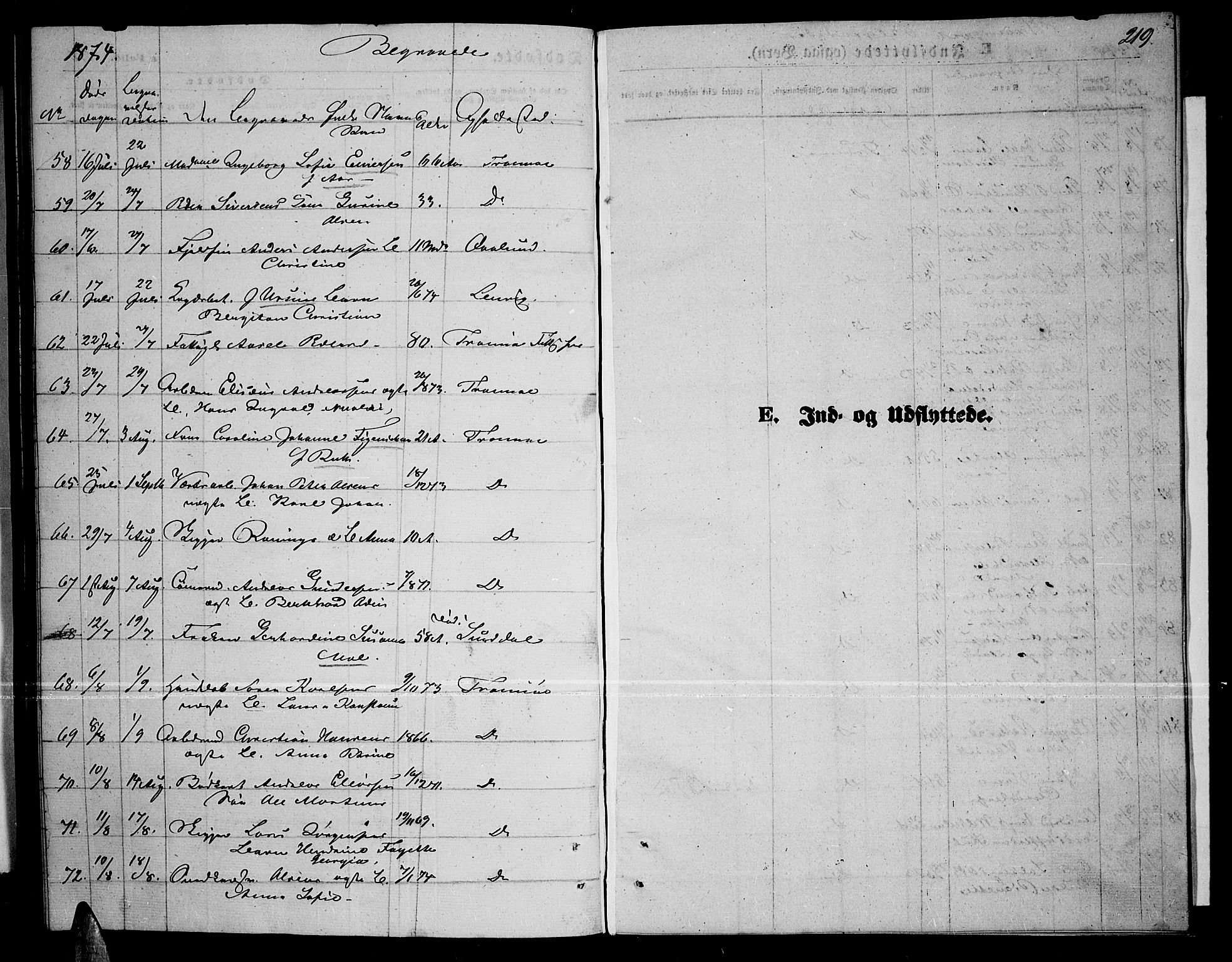 Tromsø sokneprestkontor/stiftsprosti/domprosti, AV/SATØ-S-1343/G/Gb/L0007klokker: Parish register (copy) no. 7, 1867-1875, p. 219
