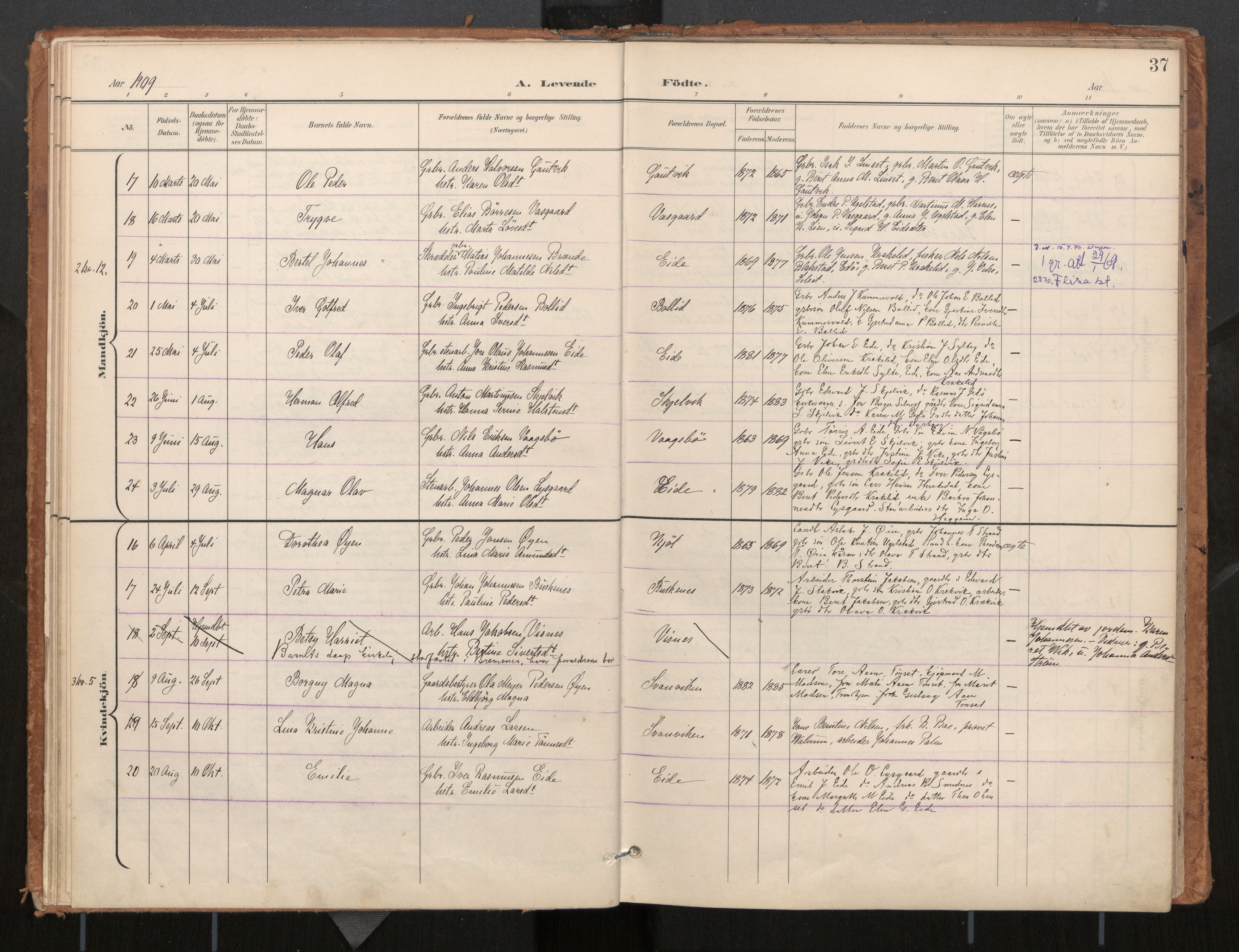 Ministerialprotokoller, klokkerbøker og fødselsregistre - Møre og Romsdal, AV/SAT-A-1454/571/L0836a: Parish register (official) no. 571A02, 1898-1910, p. 37