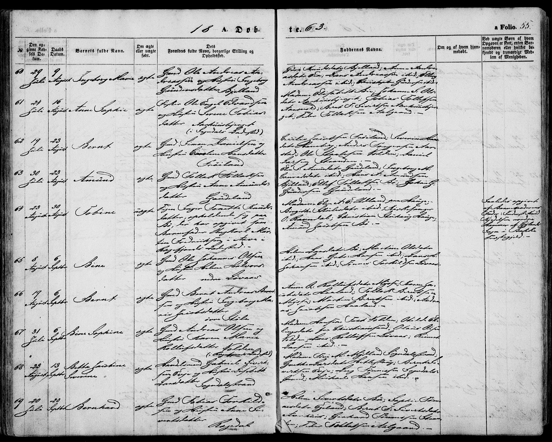 Sokndal sokneprestkontor, AV/SAST-A-101808: Parish register (official) no. A 9, 1857-1874, p. 55