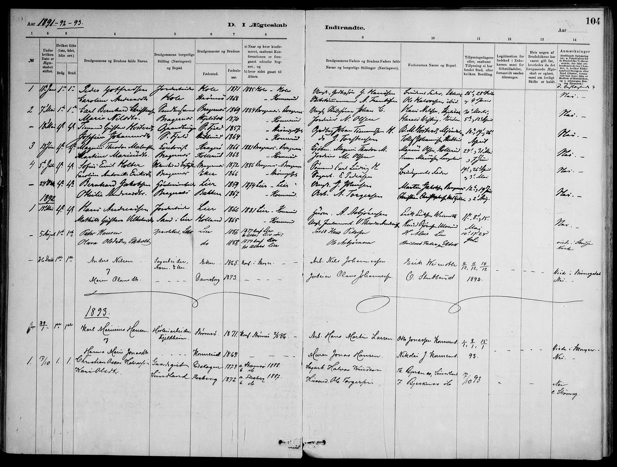 Skoger kirkebøker, AV/SAKO-A-59/F/Fb/L0001: Parish register (official) no. II 1, 1885-1913, p. 104