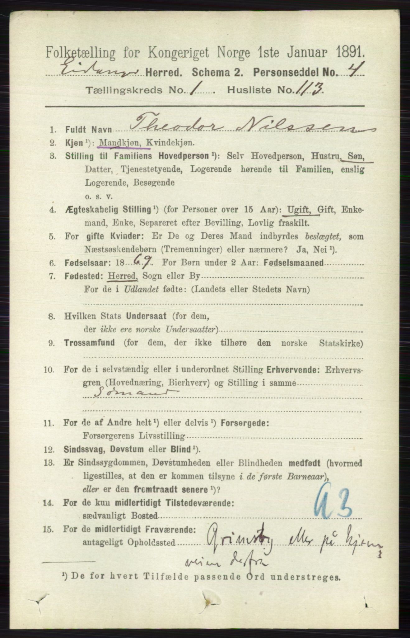 RA, 1891 census for 0813 Eidanger, 1891, p. 754