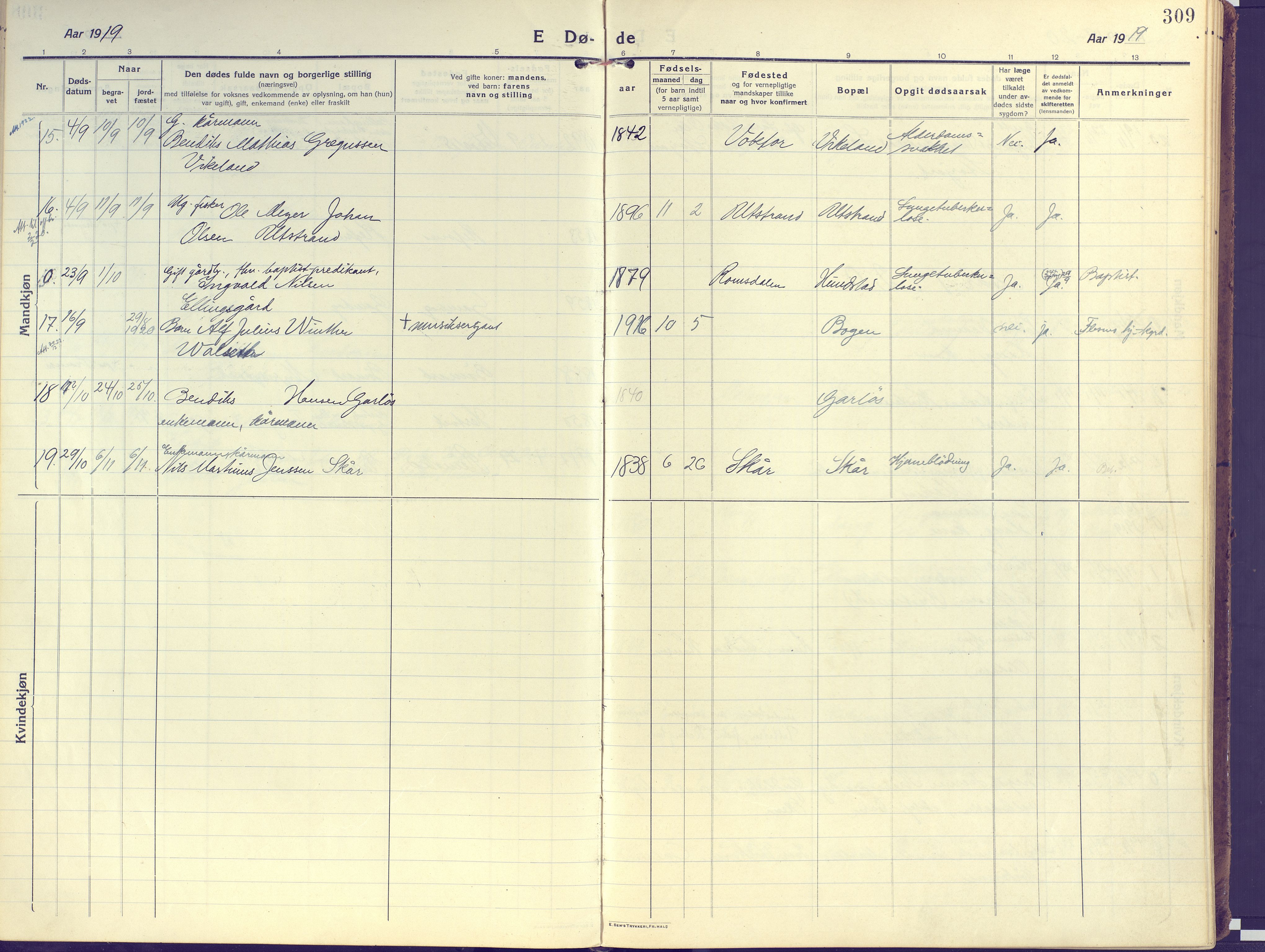 Kvæfjord sokneprestkontor, AV/SATØ-S-1323/G/Ga/Gaa/L0007kirke: Parish register (official) no. 7, 1915-1931, p. 309