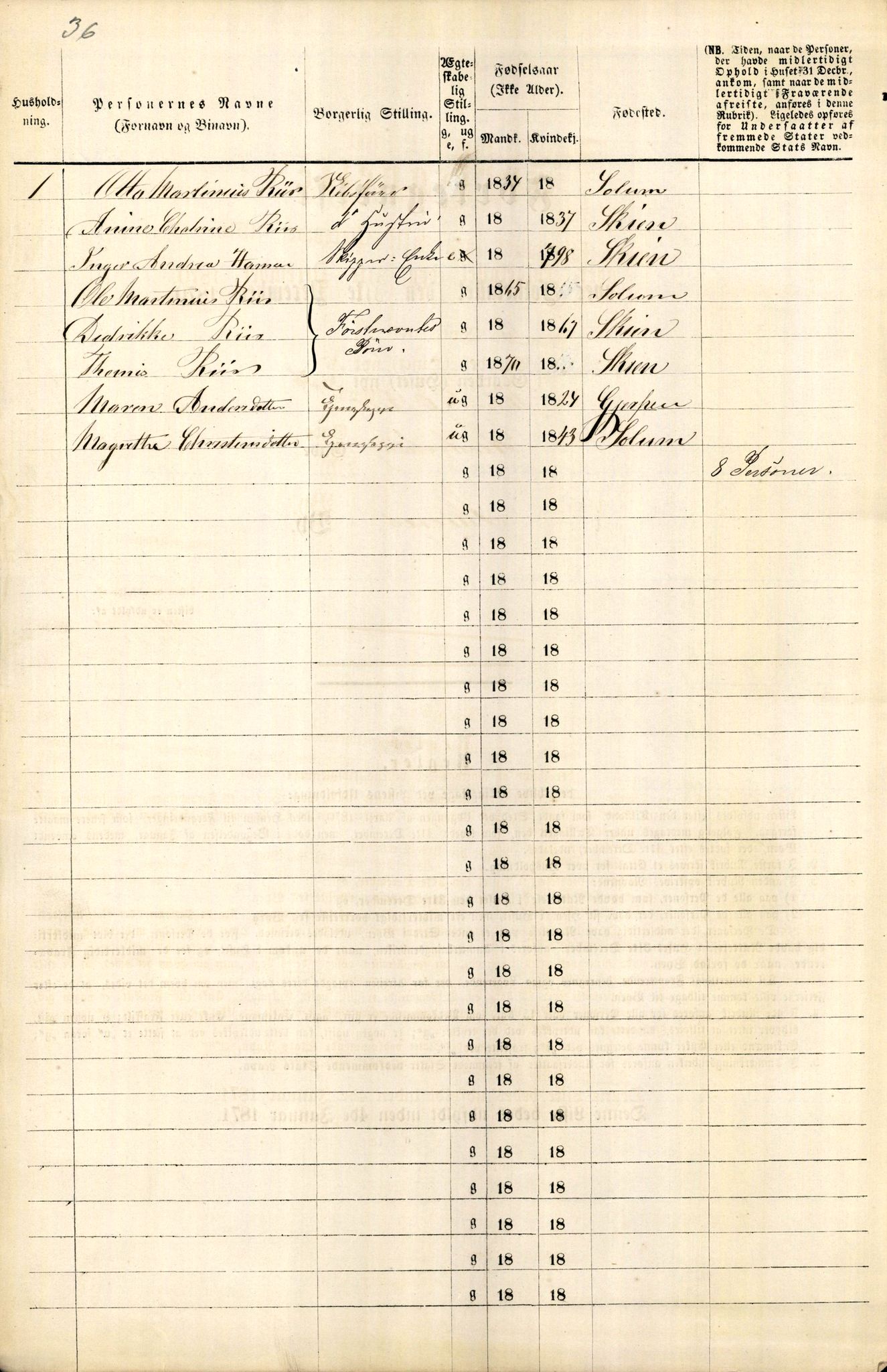 RA, 1870 census for 0806 Skien, 1870, p. 808