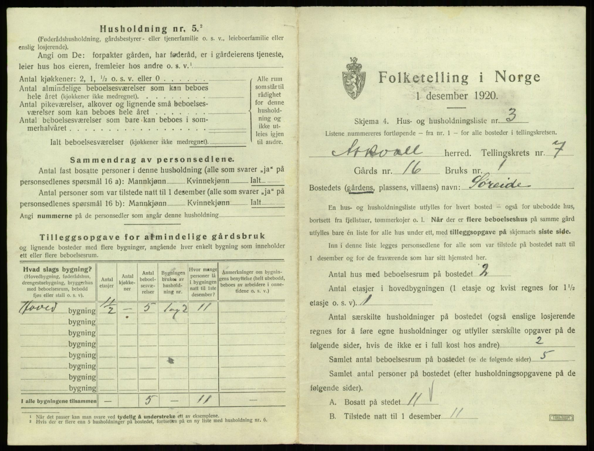 SAB, 1920 census for Askvoll, 1920, p. 371