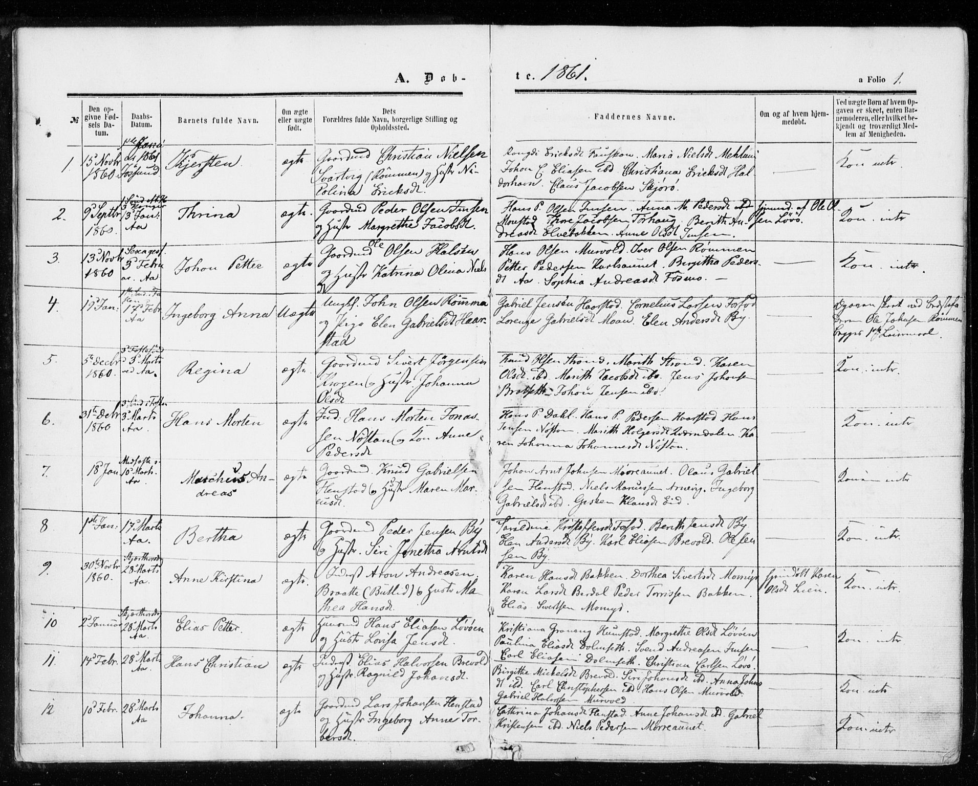 Ministerialprotokoller, klokkerbøker og fødselsregistre - Sør-Trøndelag, SAT/A-1456/655/L0678: Parish register (official) no. 655A07, 1861-1873, p. 1