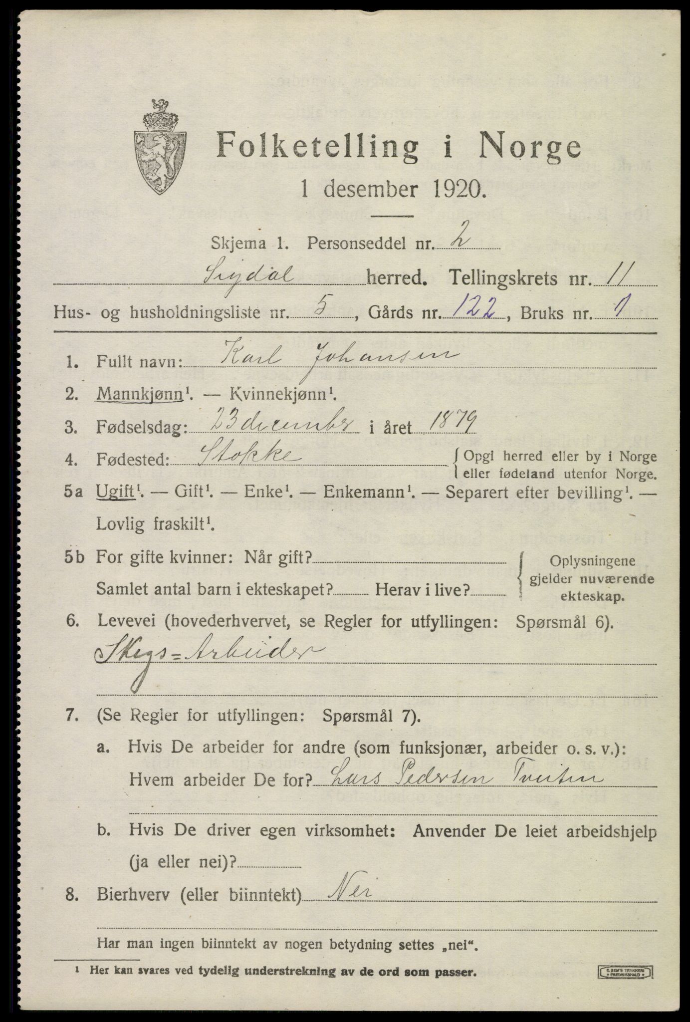 SAKO, 1920 census for Sigdal, 1920, p. 7636