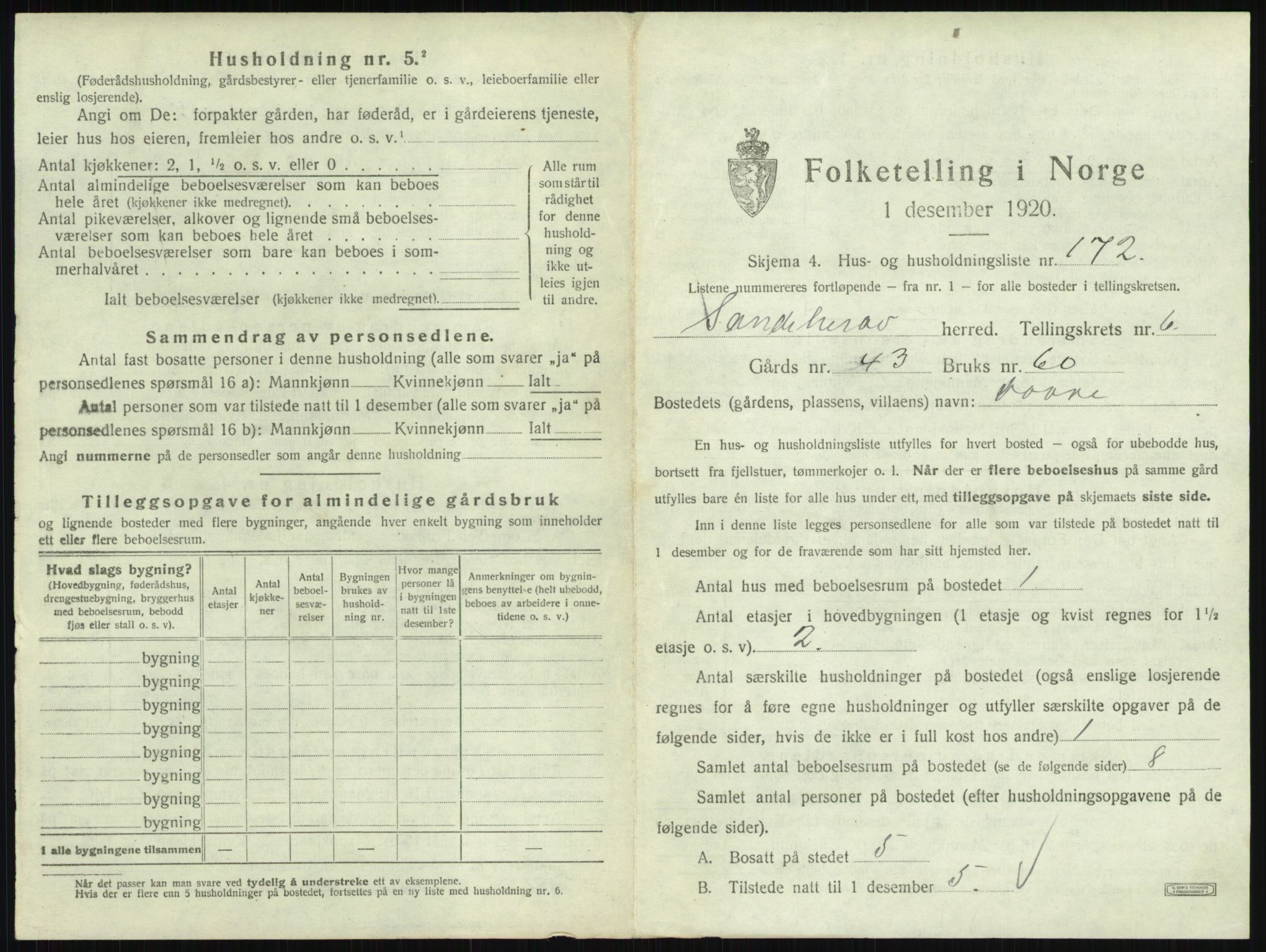 SAKO, 1920 census for Sandeherred, 1920, p. 1456