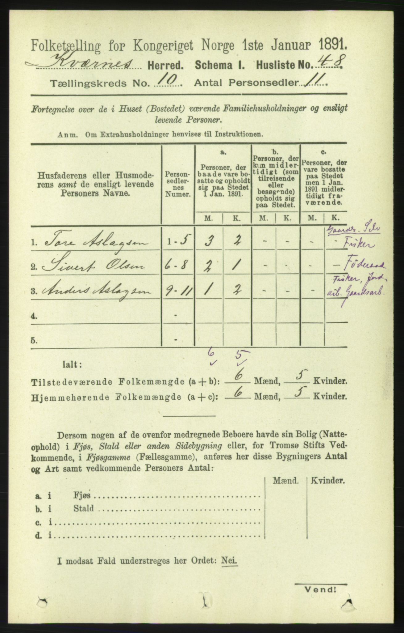 RA, 1891 census for 1553 Kvernes, 1891, p. 4317