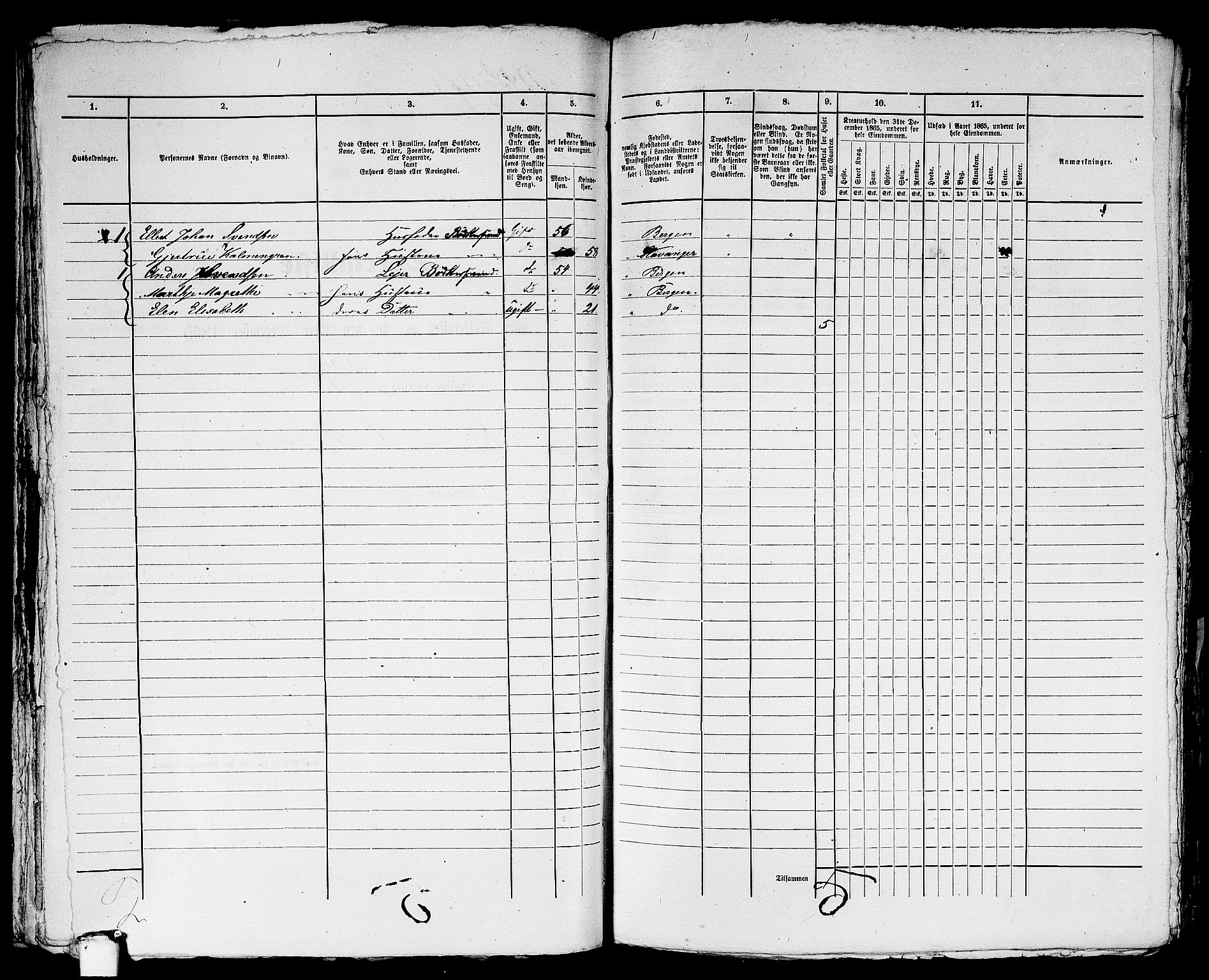 RA, 1865 census for Bergen, 1865, p. 4726