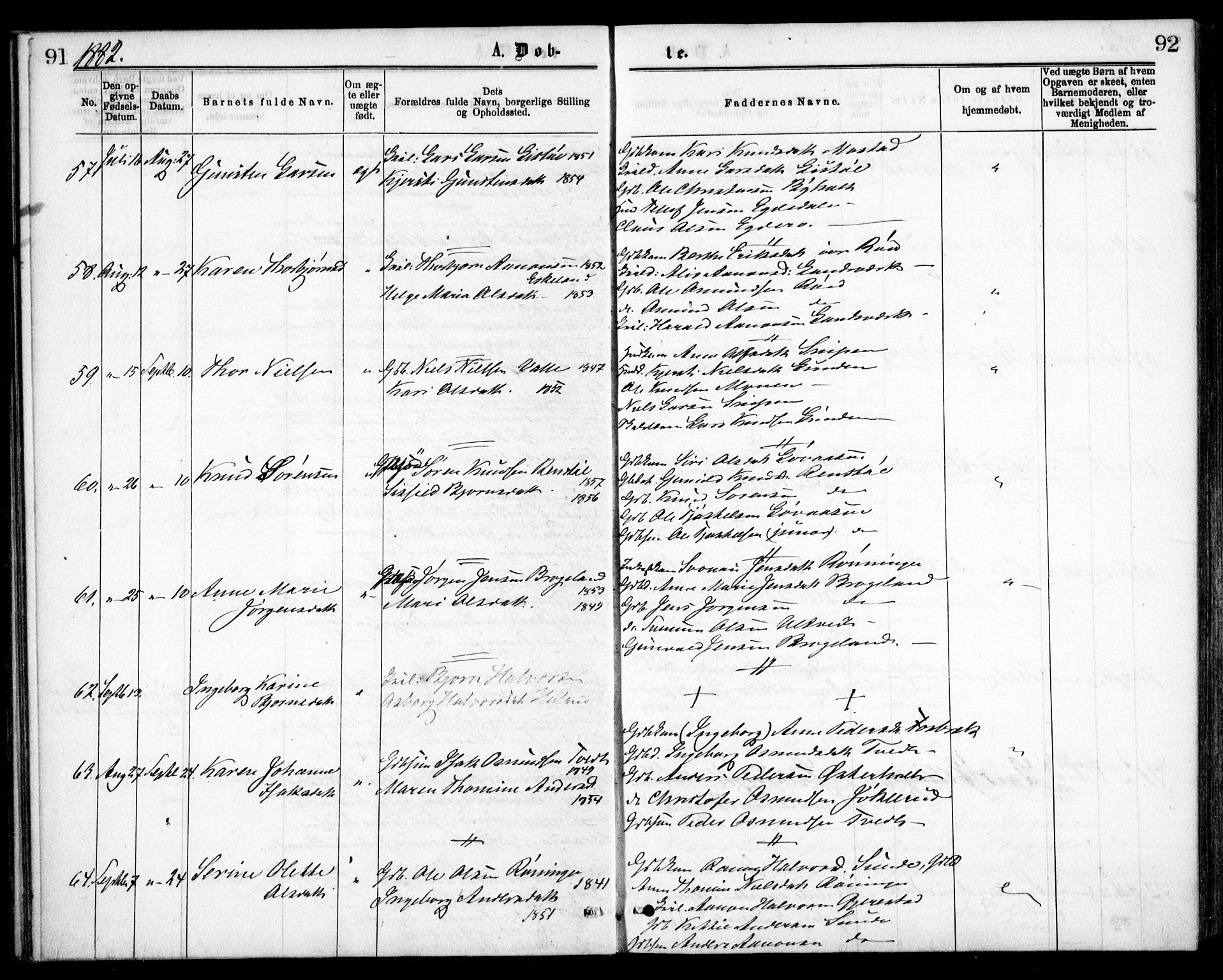 Gjerstad sokneprestkontor, AV/SAK-1111-0014/F/Fa/Faa/L0008: Parish register (official) no. A 8, 1876-1884, p. 91-92