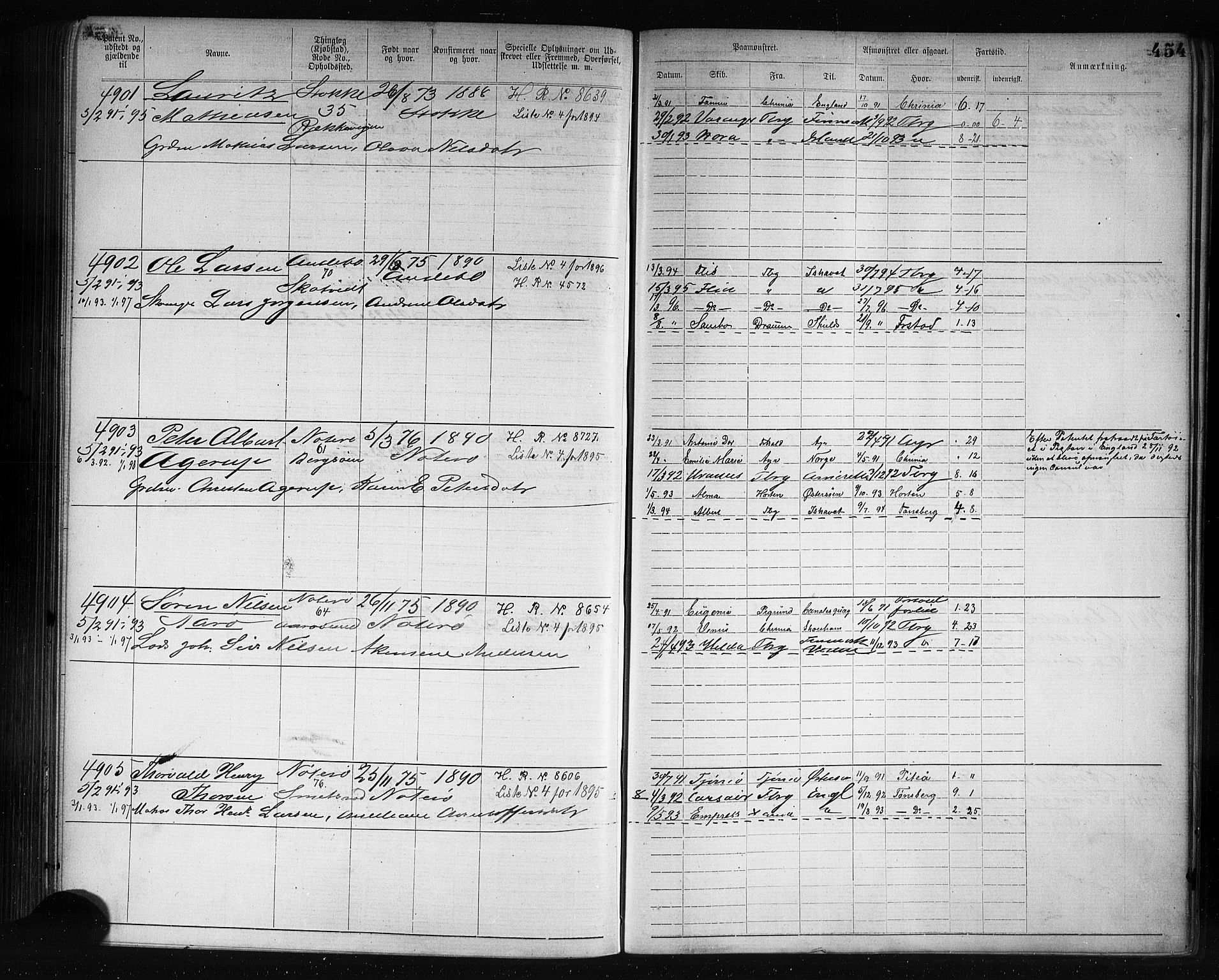 Tønsberg innrulleringskontor, AV/SAKO-A-786/F/Fb/L0007: Annotasjonsrulle Patent nr. 2636-5150, 1881-1892, p. 455