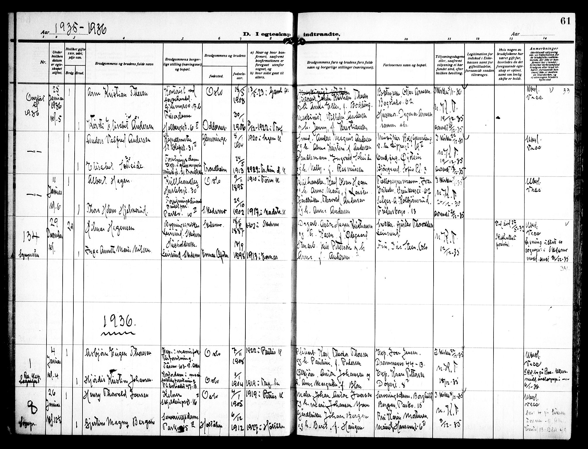 Trefoldighet prestekontor Kirkebøker, AV/SAO-A-10882/H/Ha/L0005: Banns register no. 5, 1932-1952, p. 61