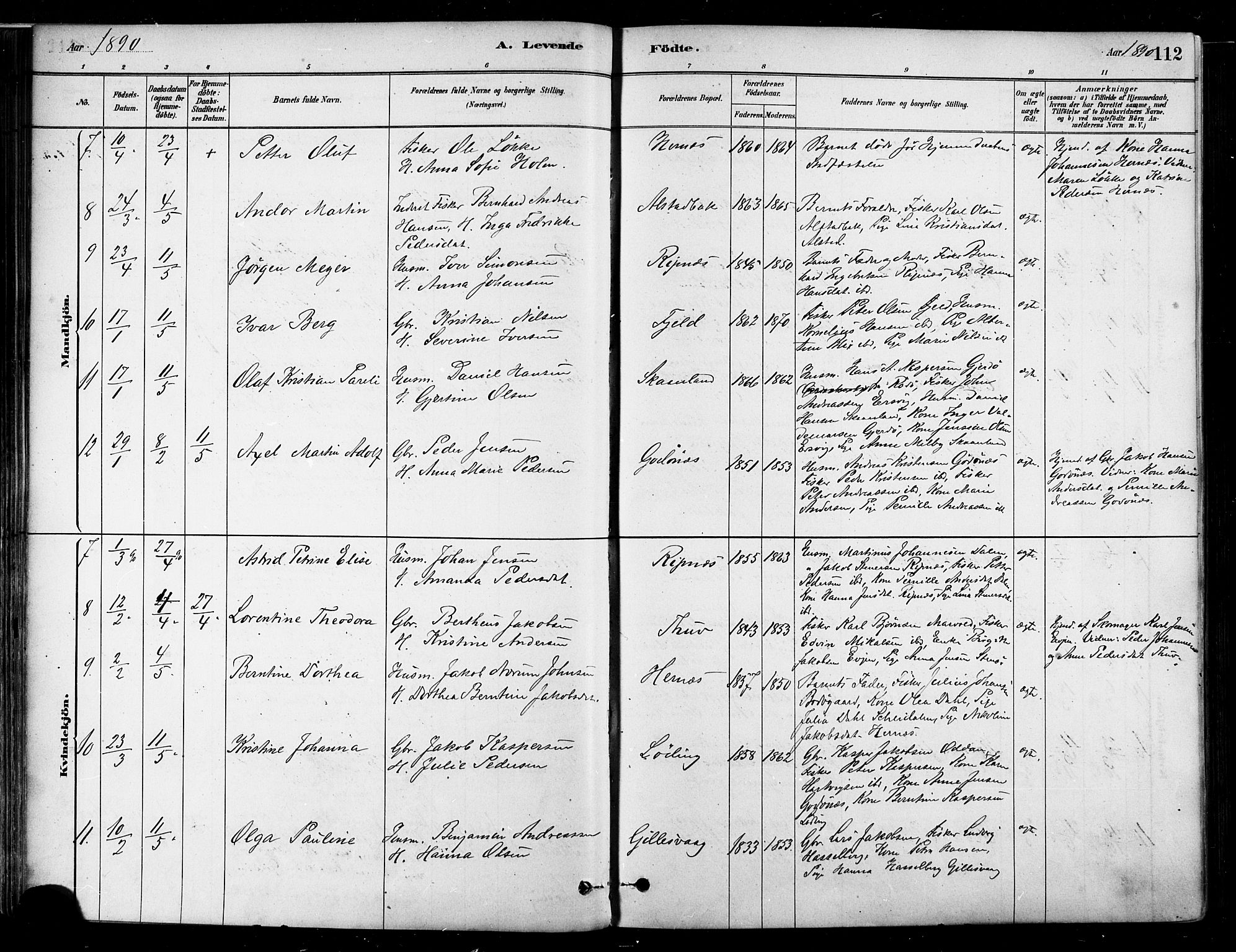 Ministerialprotokoller, klokkerbøker og fødselsregistre - Nordland, SAT/A-1459/802/L0054: Parish register (official) no. 802A01, 1879-1893, p. 112