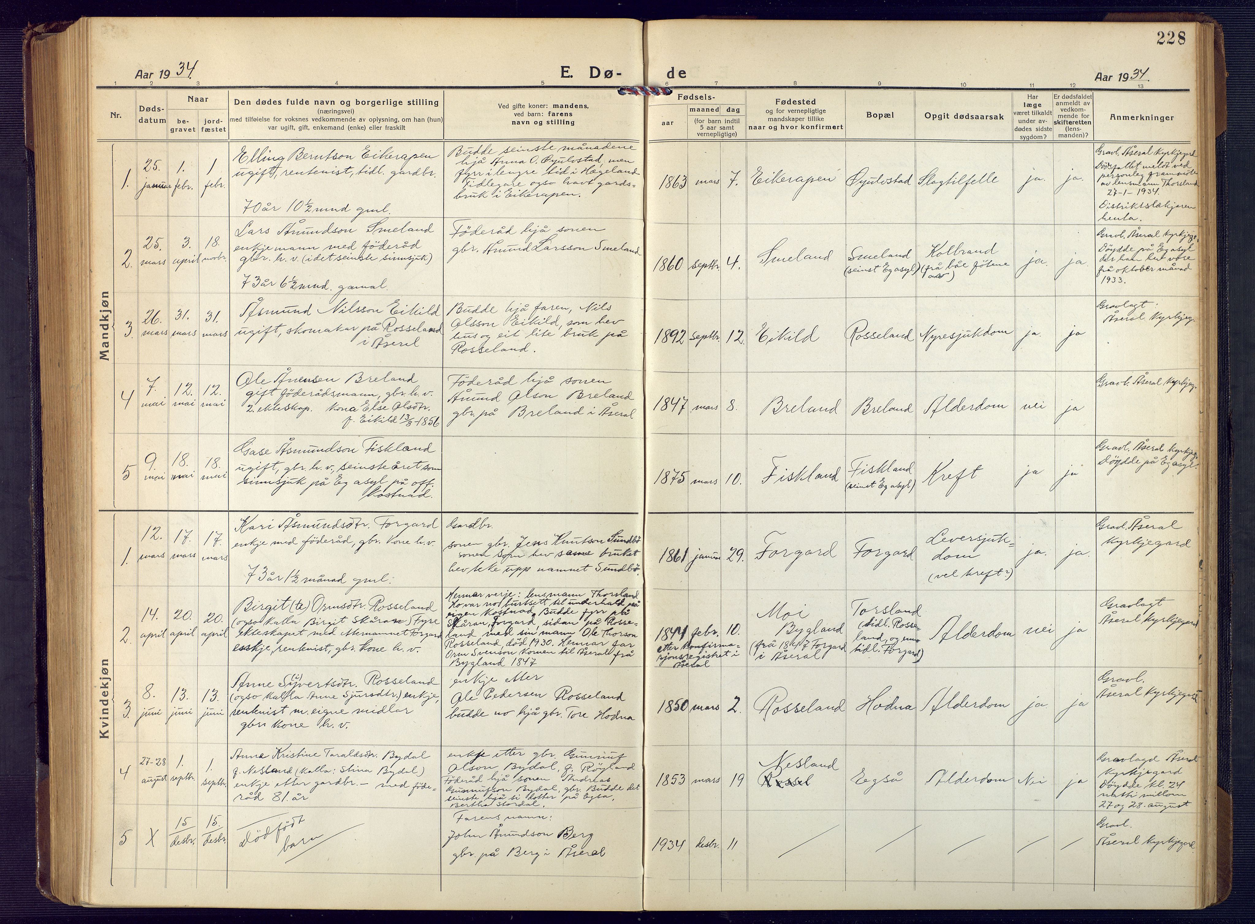 Åseral sokneprestkontor, SAK/1111-0051/F/Fb/L0004: Parish register (copy) no. B 4, 1920-1946, p. 228