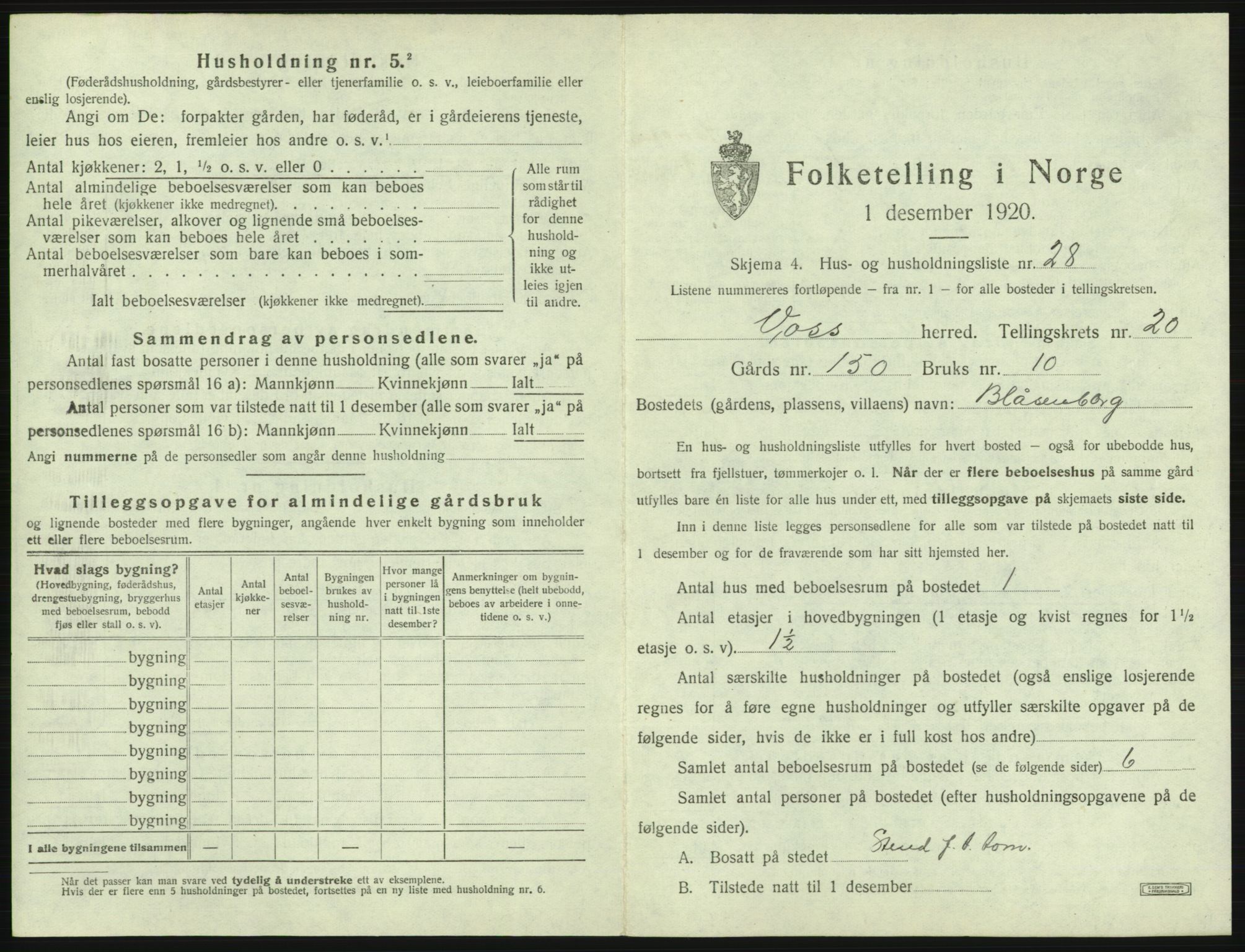 SAB, 1920 census for Voss, 1920, p. 1871