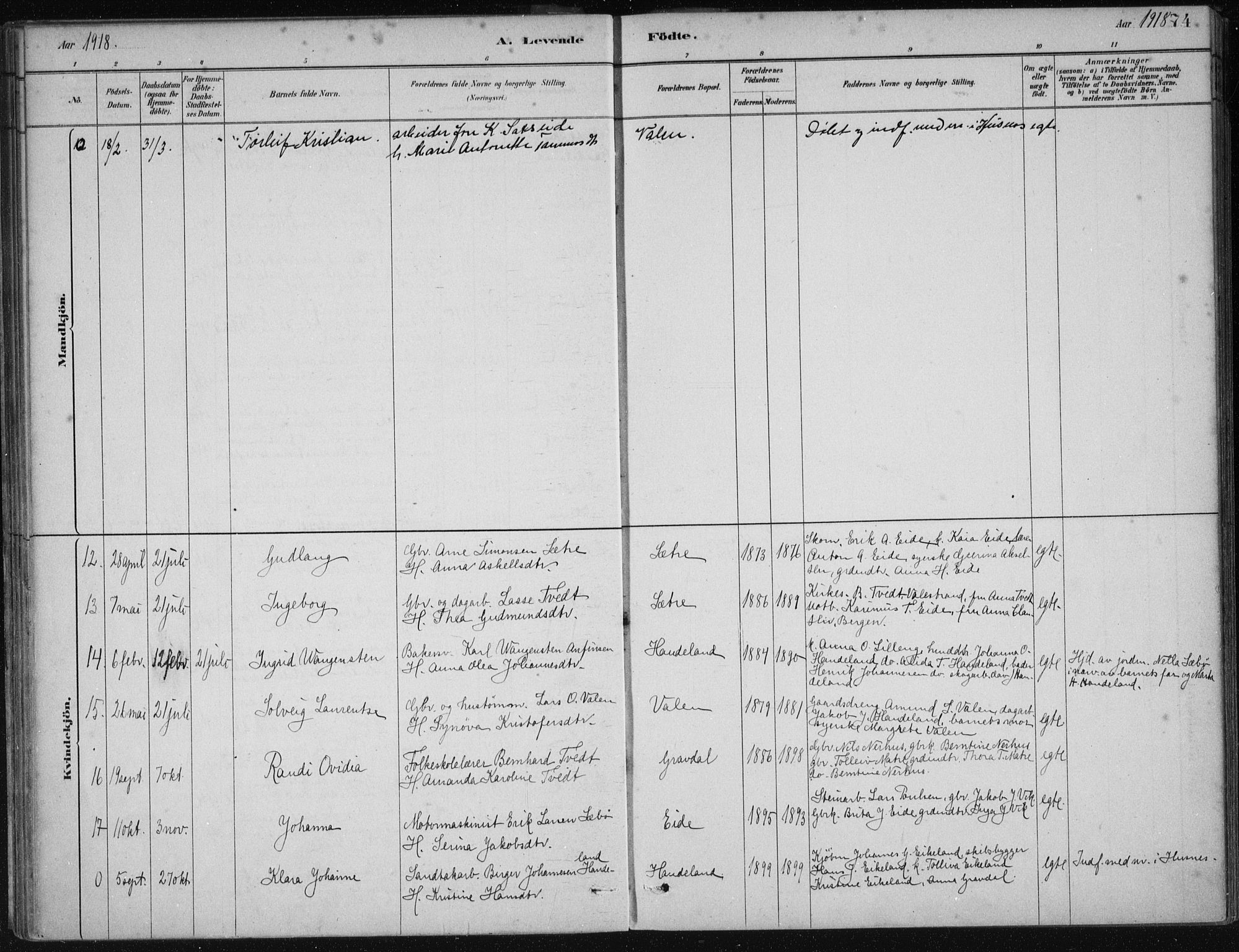 Fjelberg sokneprestembete, SAB/A-75201/H/Haa: Parish register (official) no. C  1, 1879-1918, p. 74