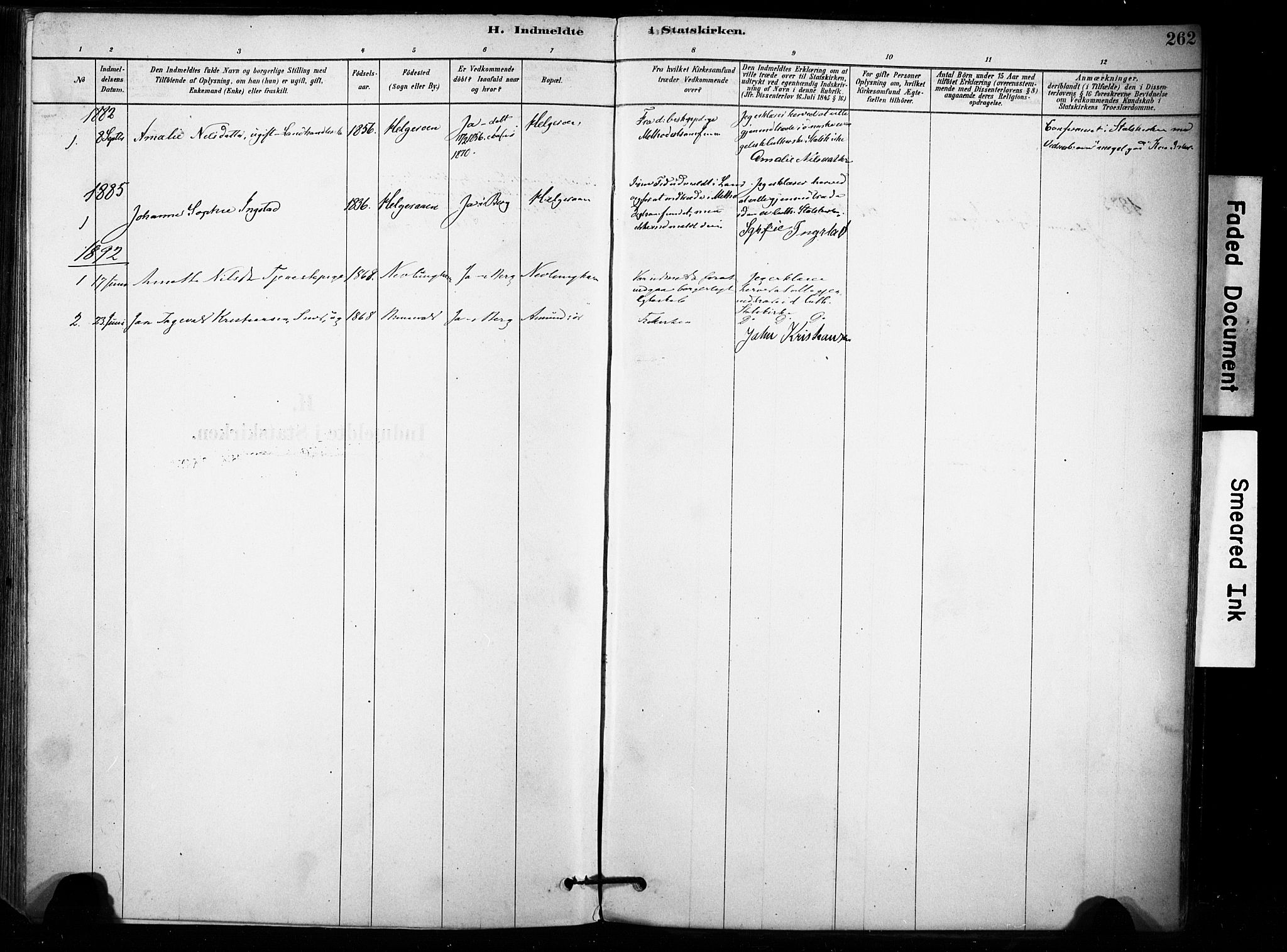 Brunlanes kirkebøker, SAKO/A-342/F/Fb/L0001: Parish register (official) no. II 1, 1878-1899, p. 262