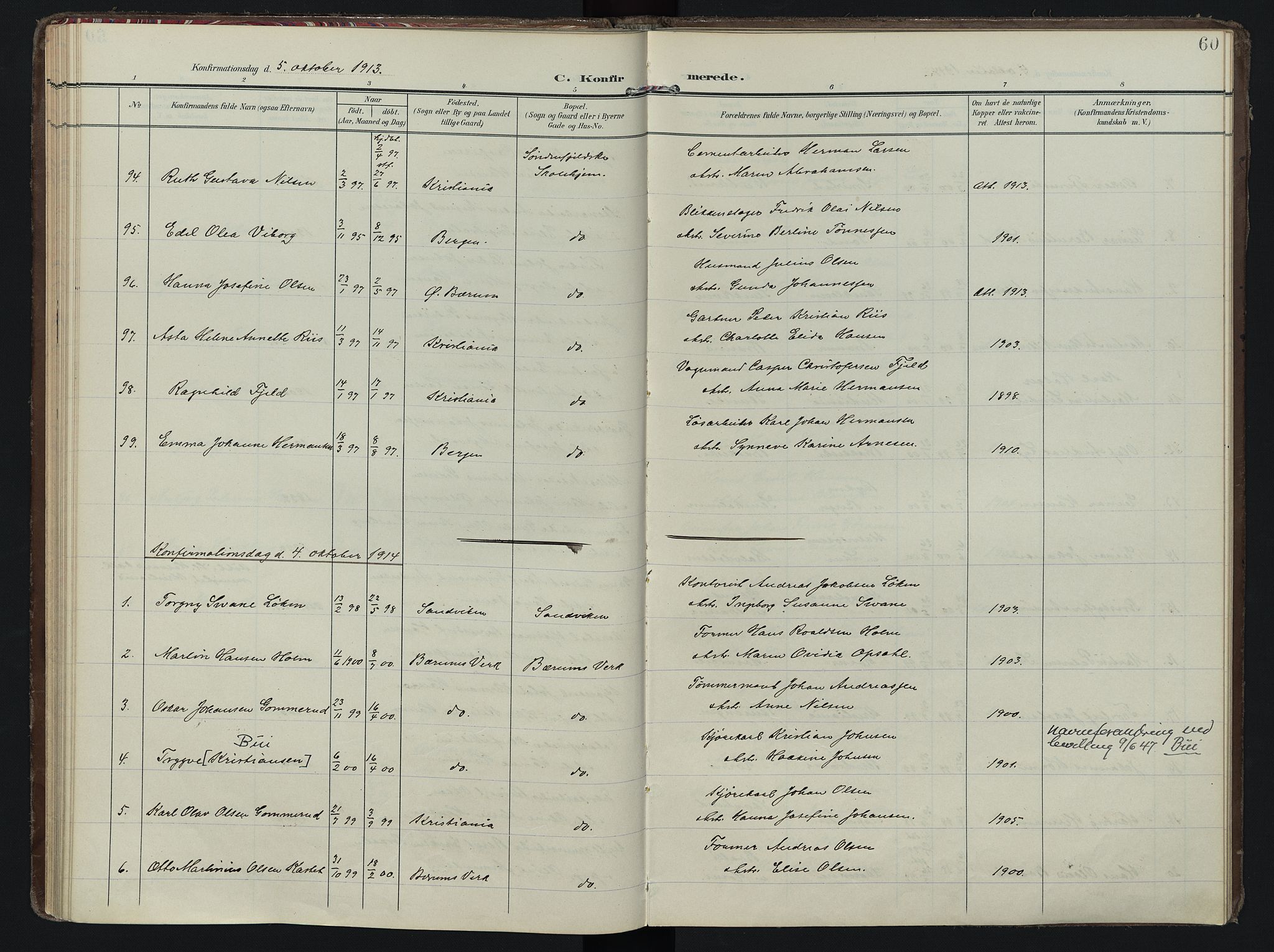 Vestre Bærum prestekontor Kirkebøker, AV/SAO-A-10209a/F/Fa/L0002: Parish register (official) no. 2, 1905-1920, p. 60