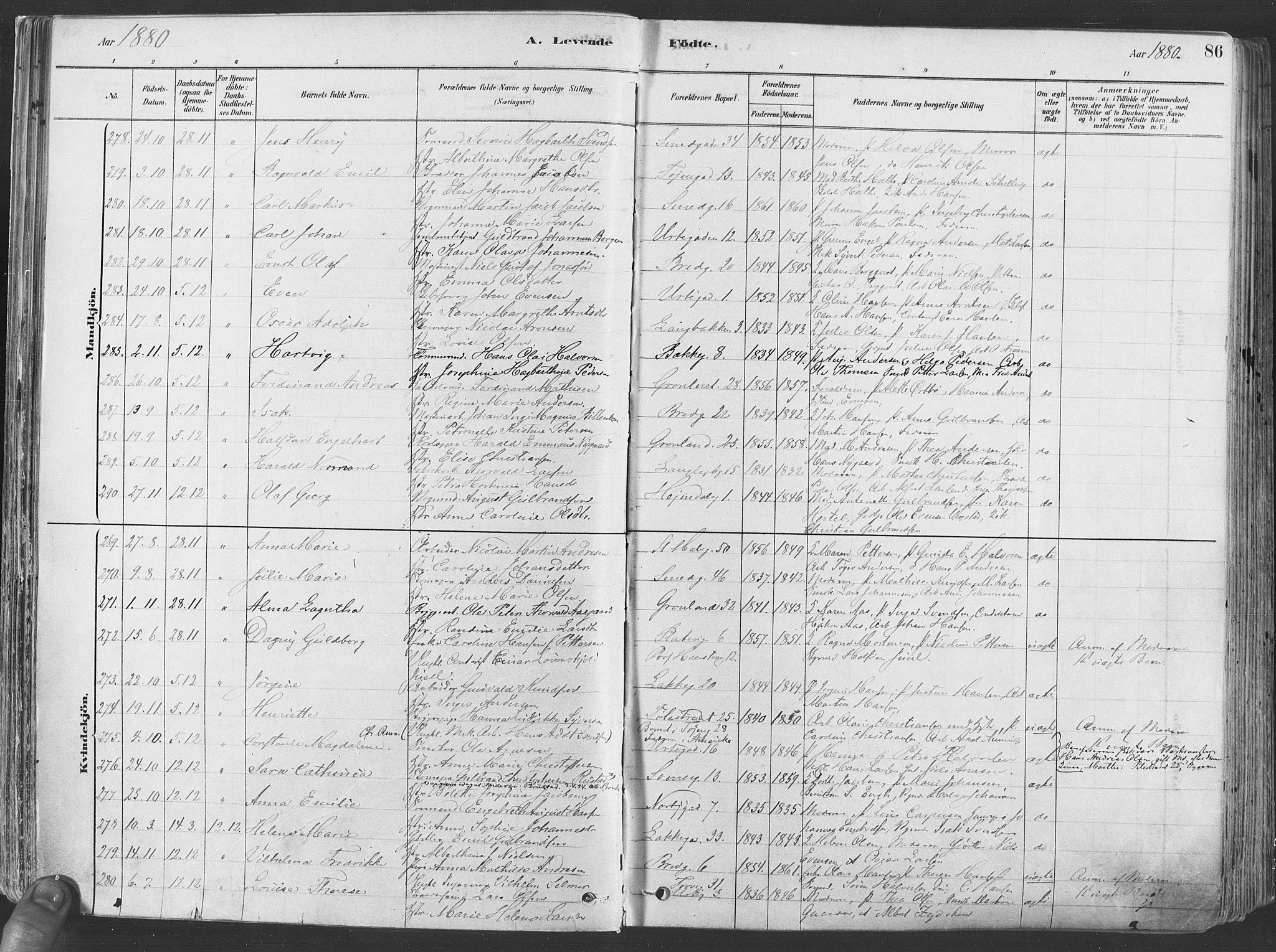 Grønland prestekontor Kirkebøker, AV/SAO-A-10848/F/Fa/L0007: Parish register (official) no. 7, 1878-1888, p. 86