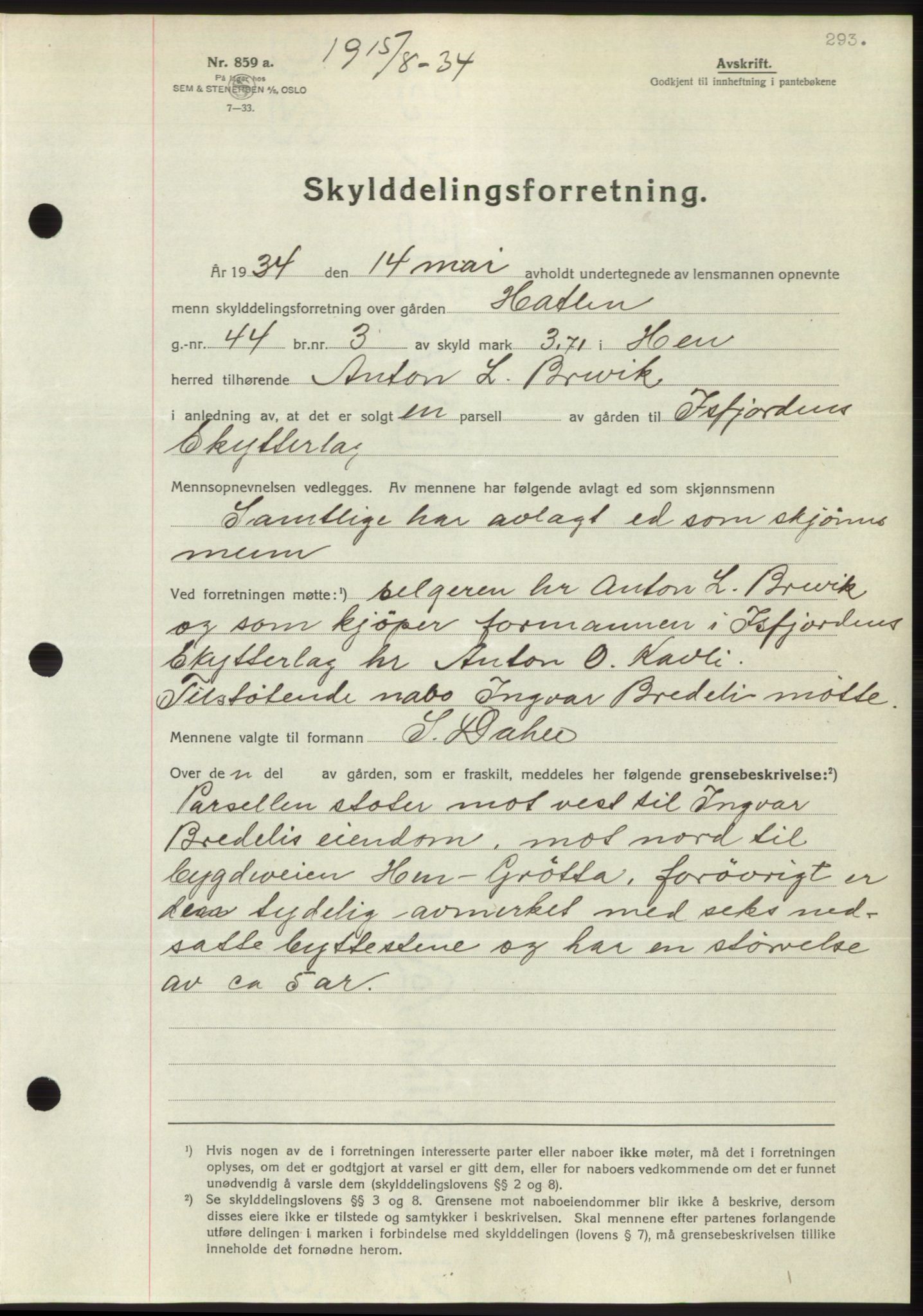 Romsdal sorenskriveri, AV/SAT-A-4149/1/2/2C/L0065: Mortgage book no. 59, 1934-1934, Deed date: 15.08.1934